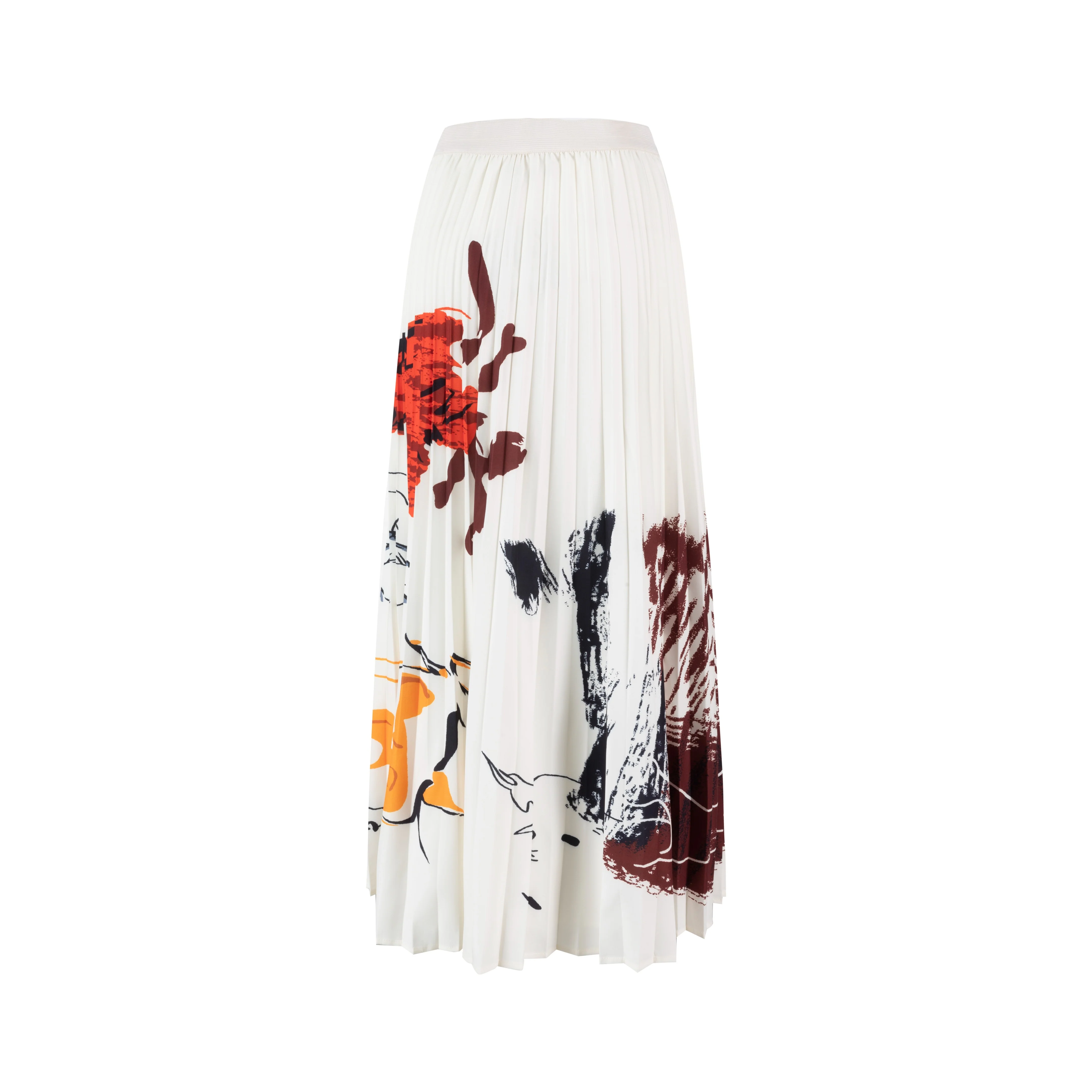 Ivory Pleated Skirt With Abstract Print - Image 2