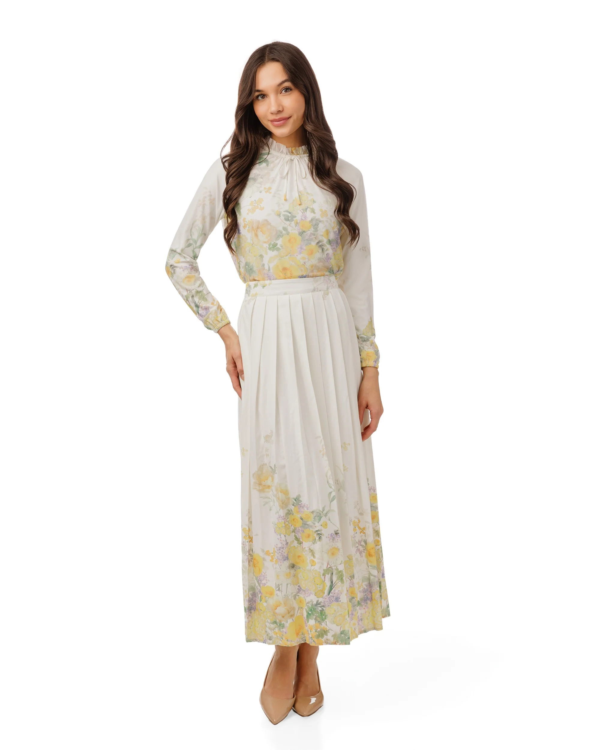 Ivory Ruffle Collar Floral Print Top - Yellow - Image 2