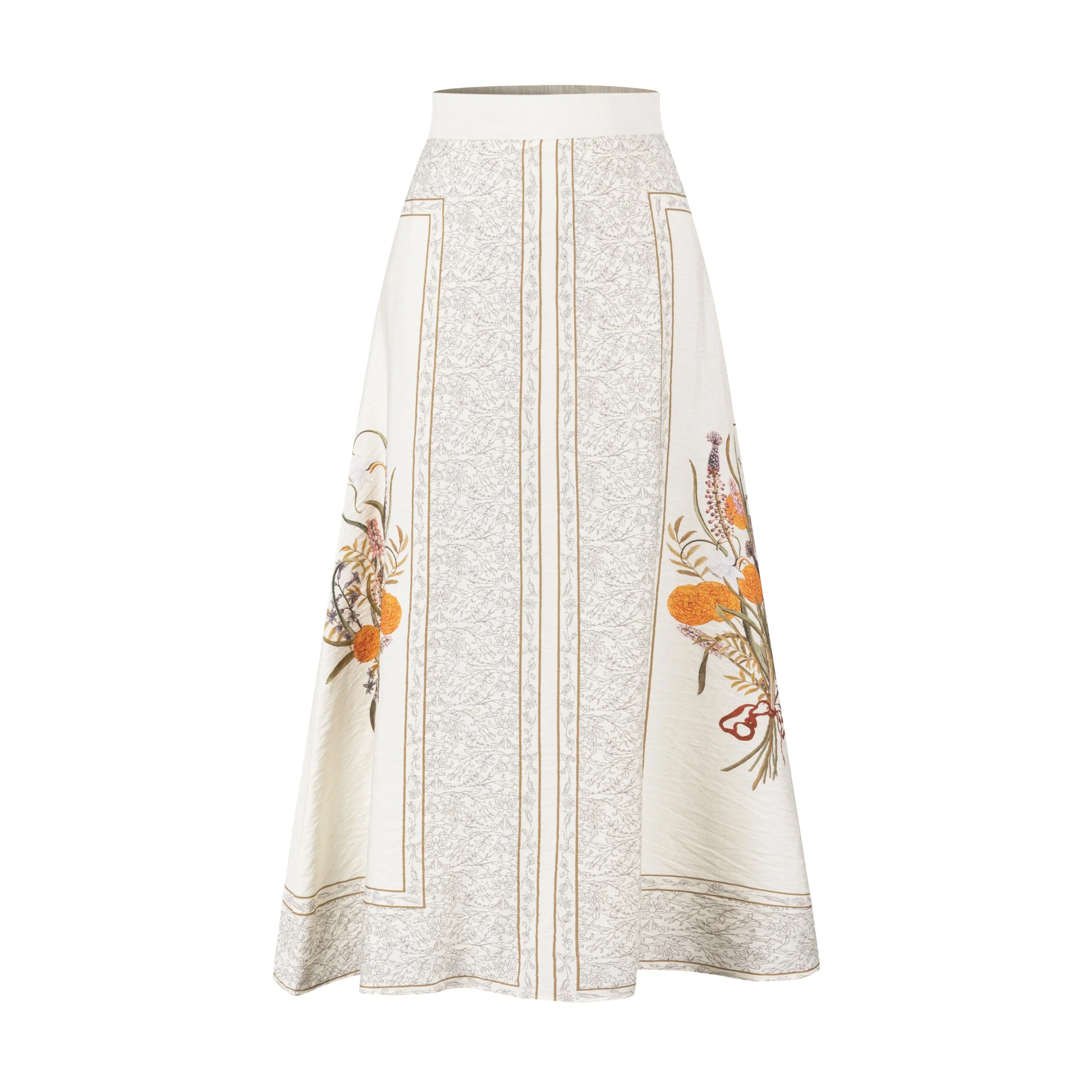 Ivory Skirt With Orange Print - Image 2