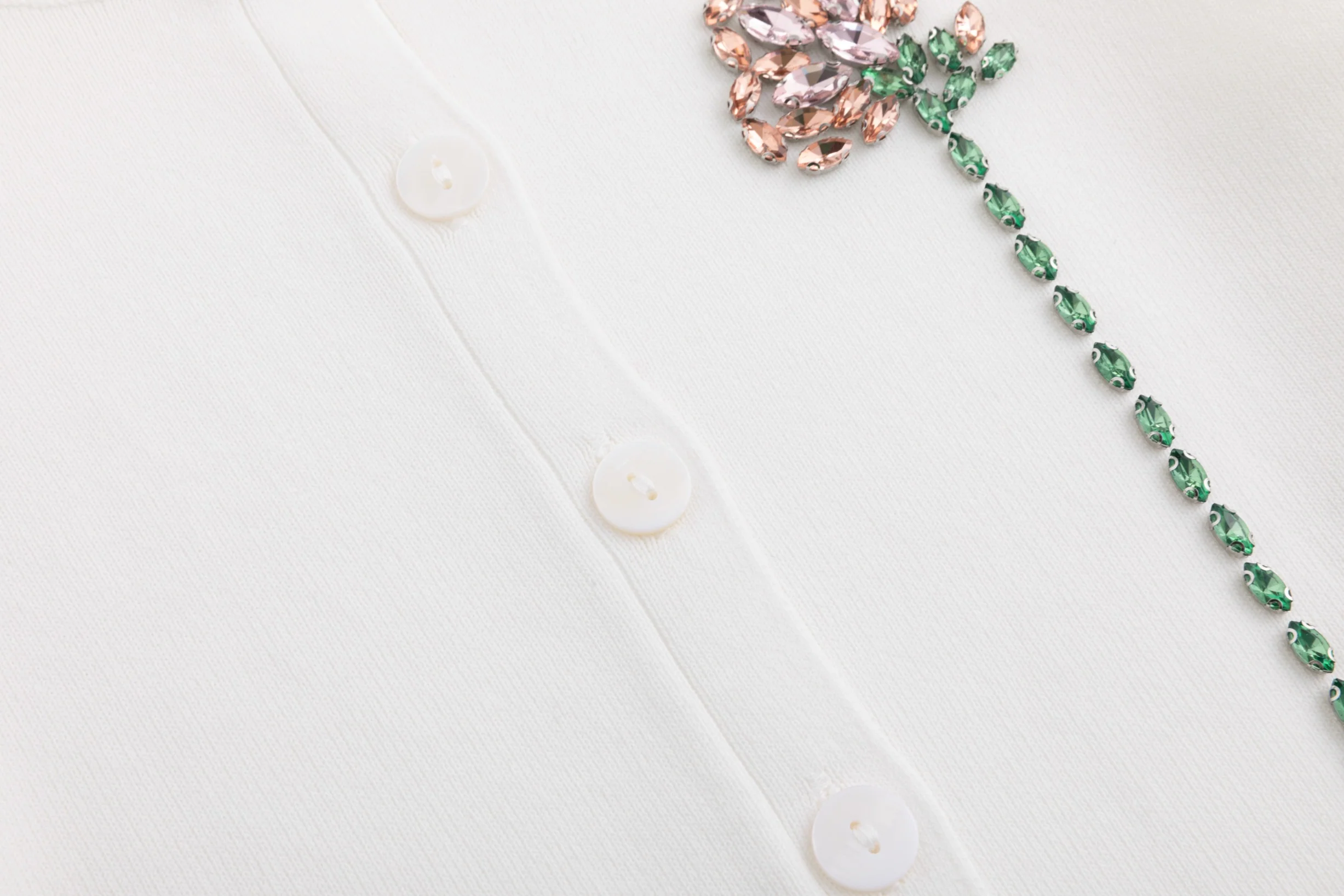 Knit Cardigan With Beaded Flower - Ivory - Image 3