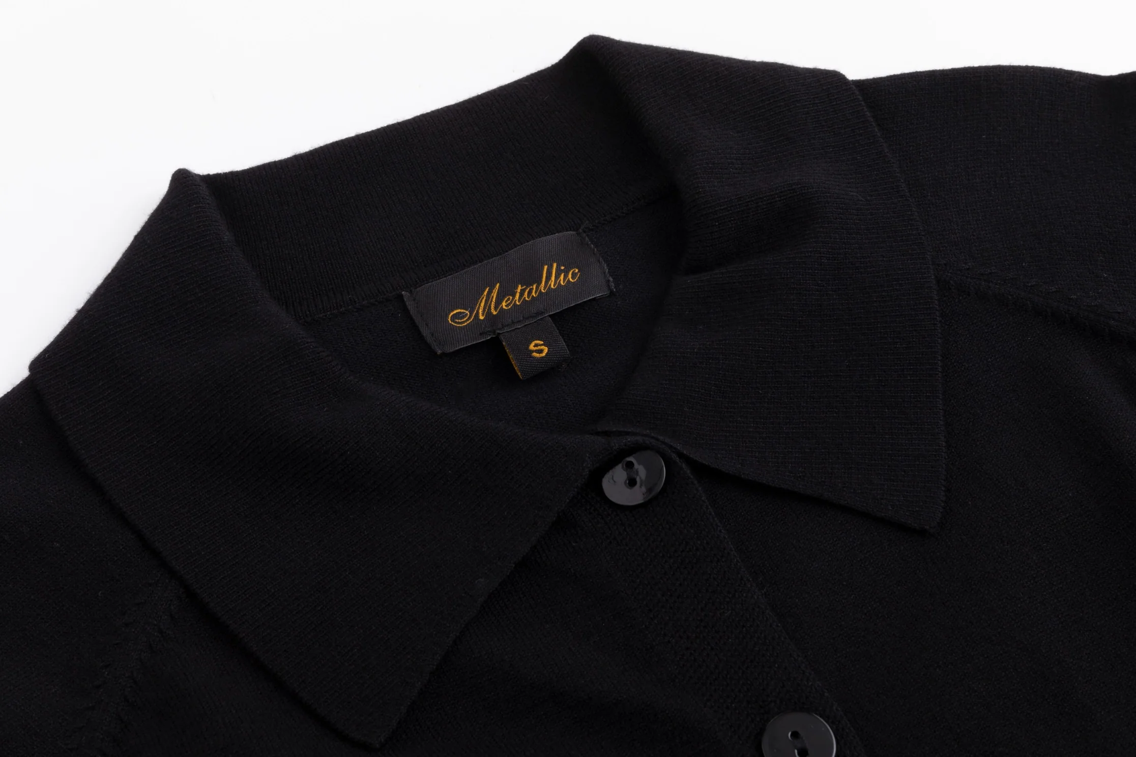 Knit Cardigan With Collar And Flower Buttons - Black - Image 3