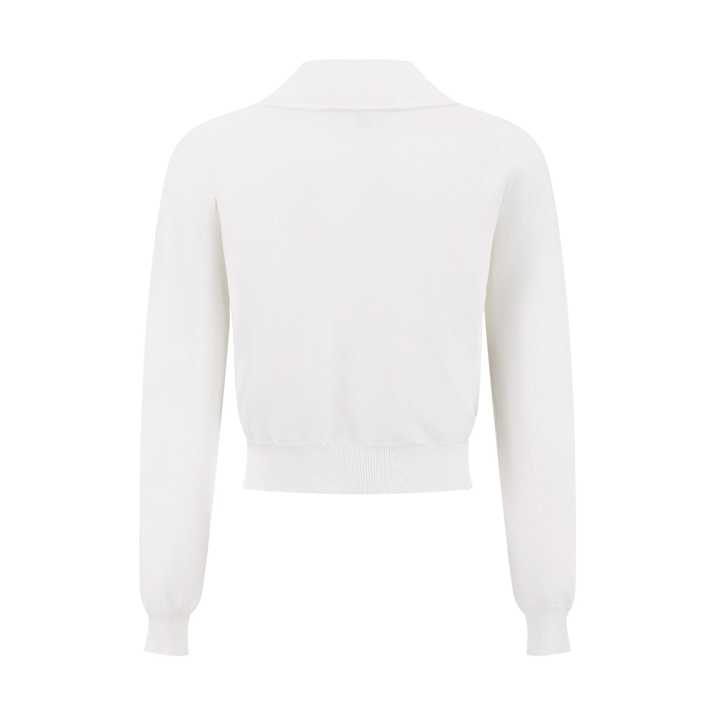 Knit Cardigan With Collar And Flower Buttons - White - Image 3
