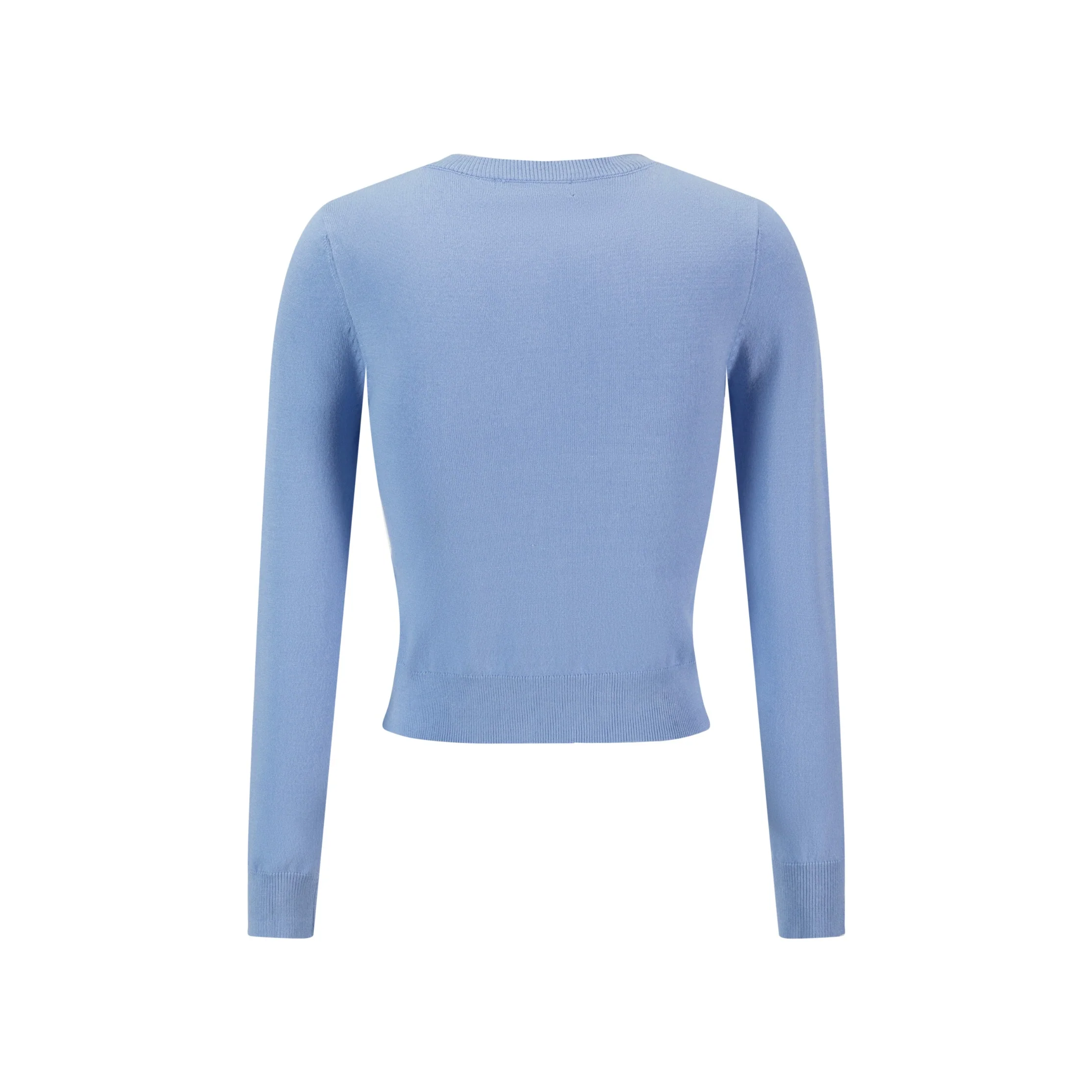 Knit Cardigan With Dark Bule Embroidery - Light Blue - Image 3