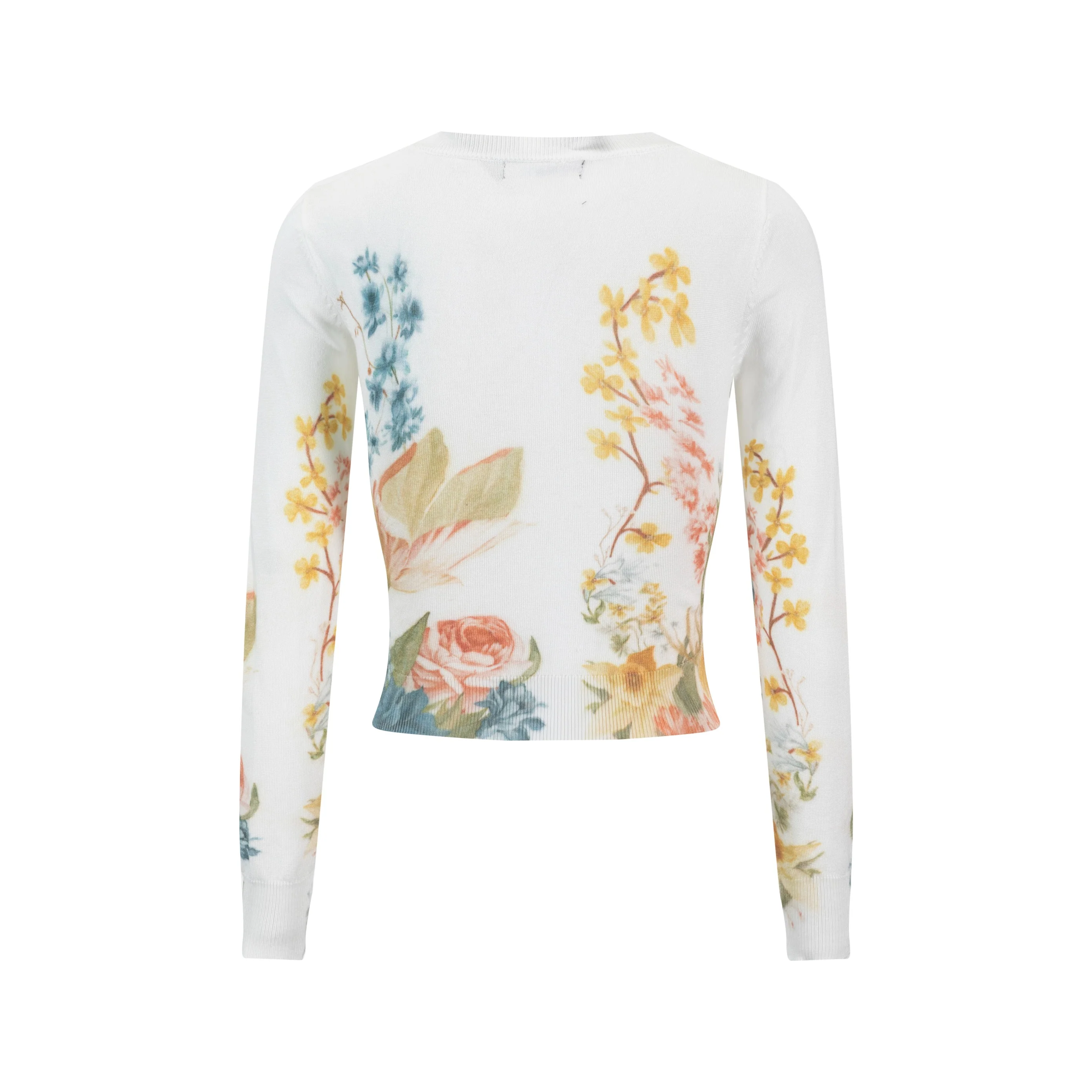 Knit Cardigan With Floral Print - White - Image 3