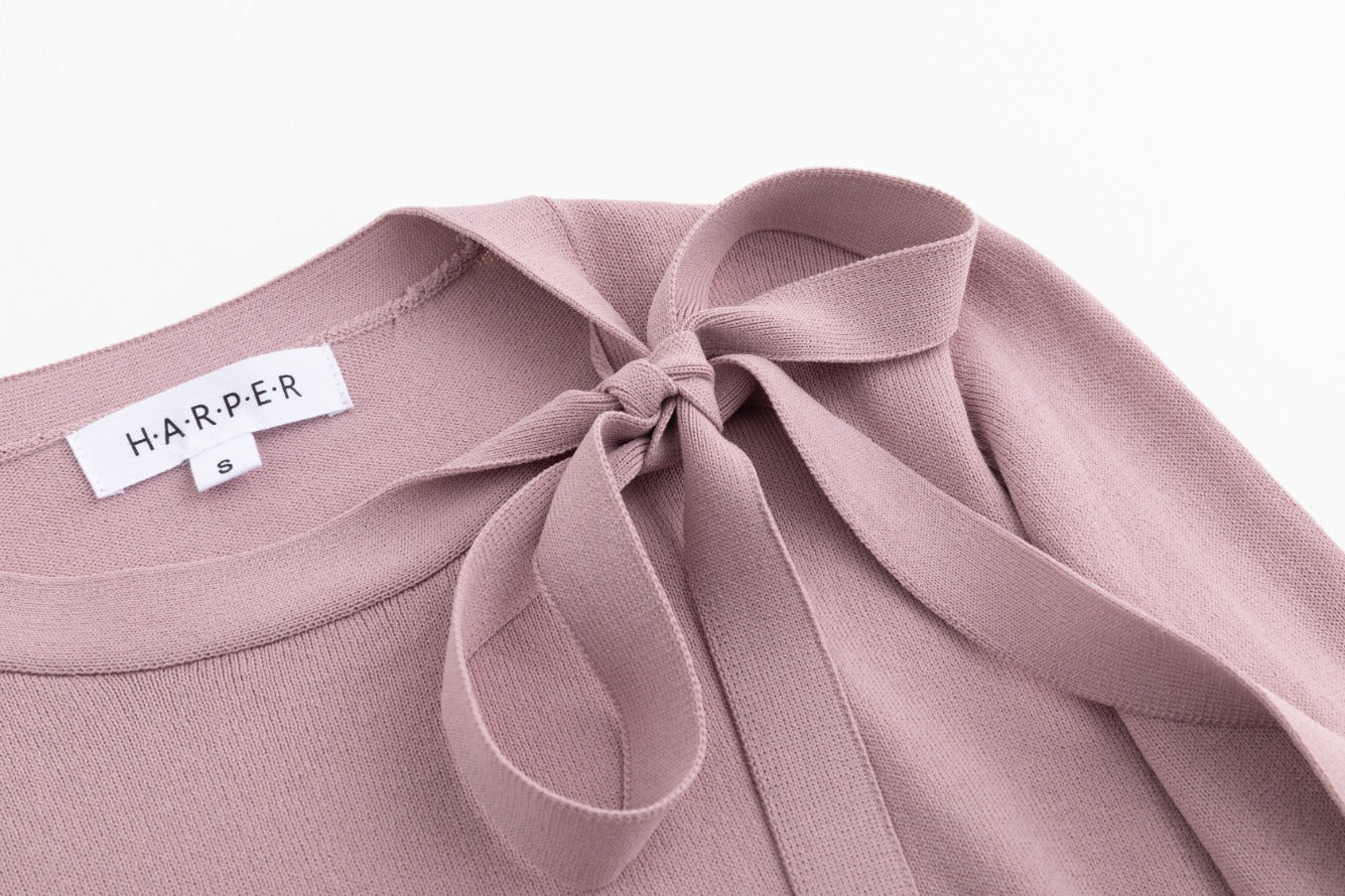 Knit Top With Bow - Mauve - Image 5