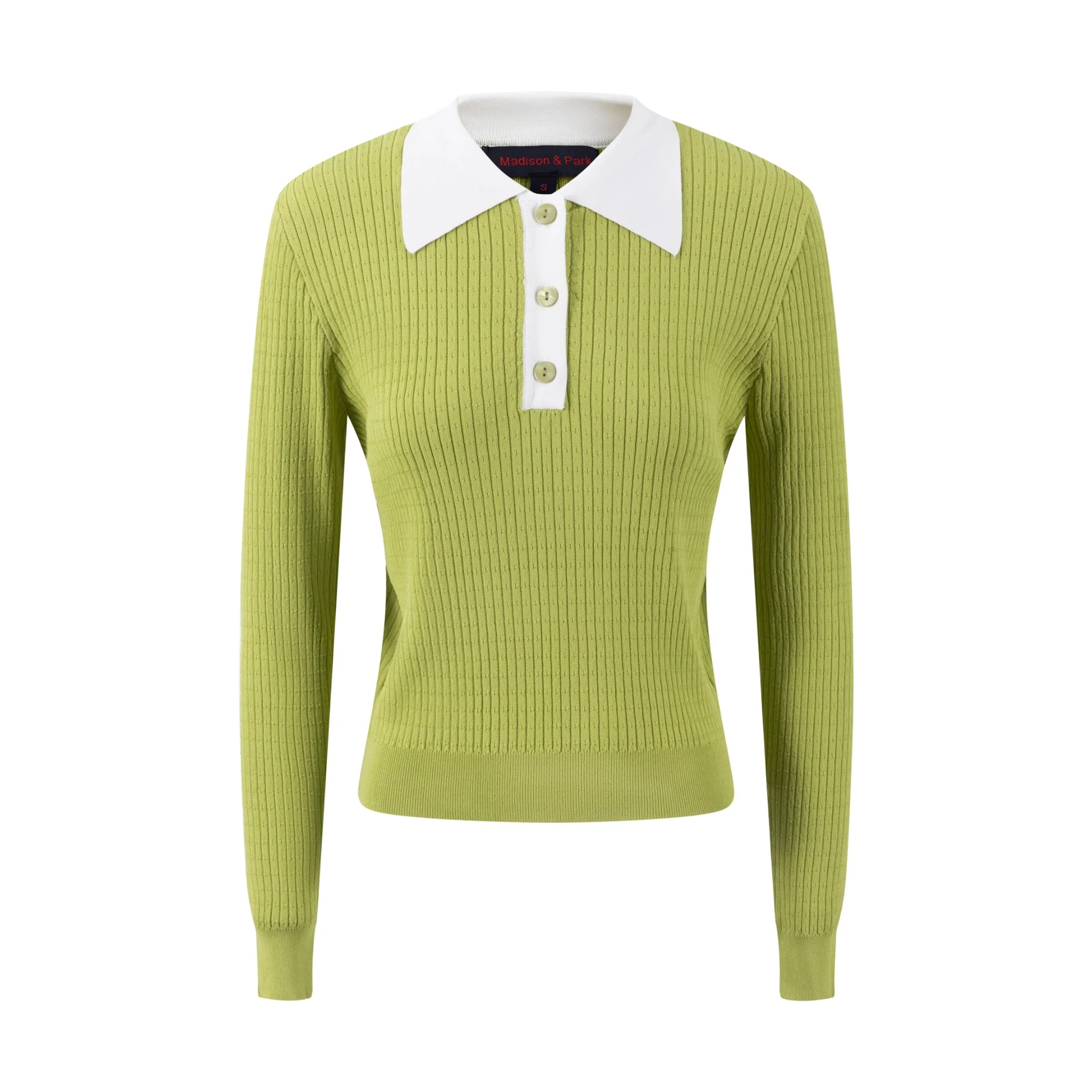 Knit Top With White Collar - Green - Image 3