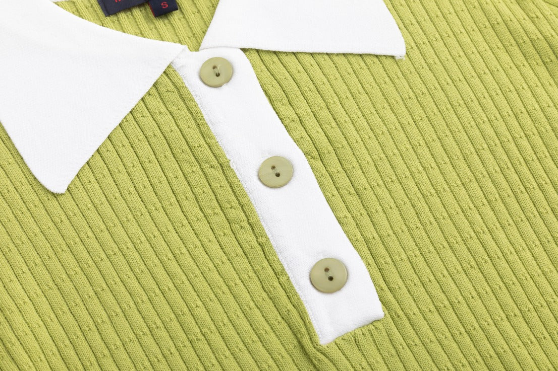 Knit Top With White Collar - Green - Image 6