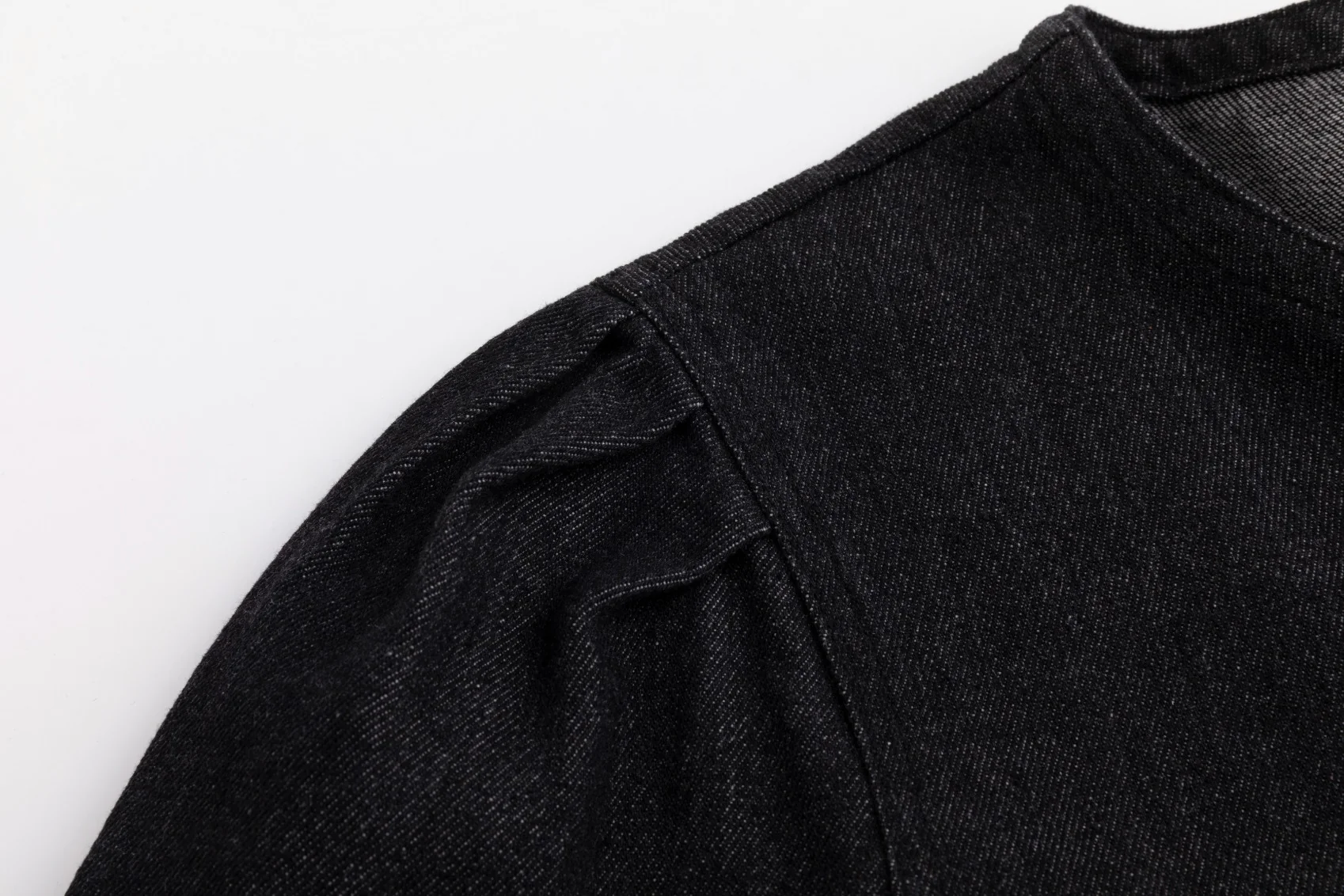 Lantern 3/4 Sleeve Denim Dress - Black - Image 4