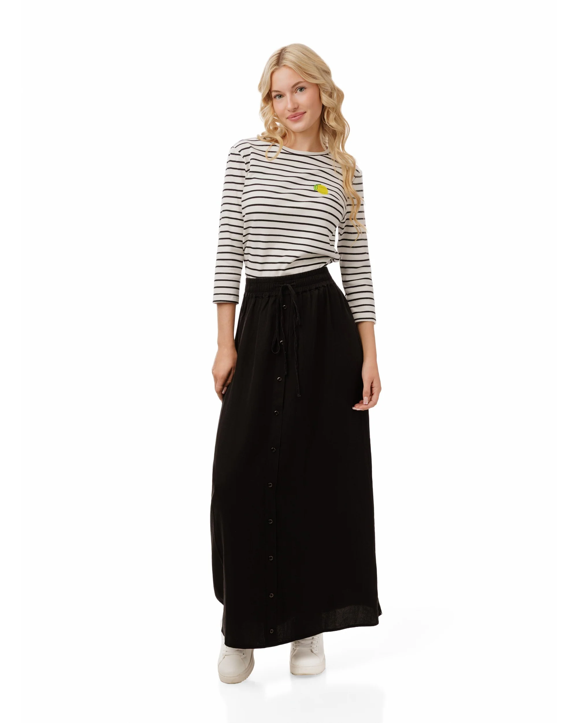 Lemon Embroidery Striped White Top - Image 2