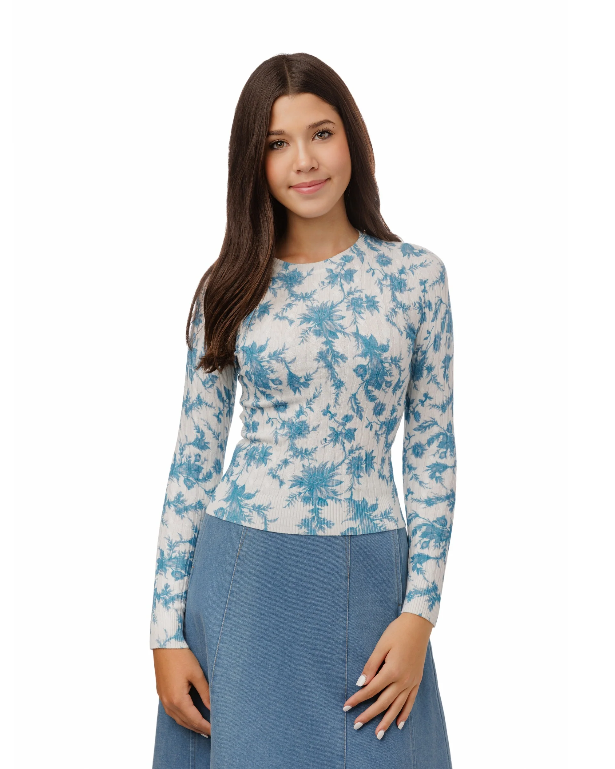 Light Blue And White Printed Cable Knit - Image 2