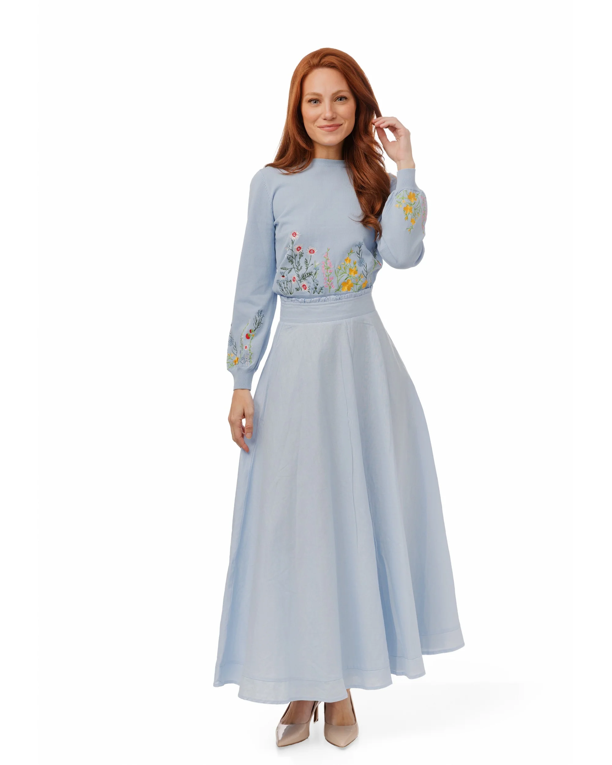 Light Blue Embroidered Floral Knit Top - Image 2