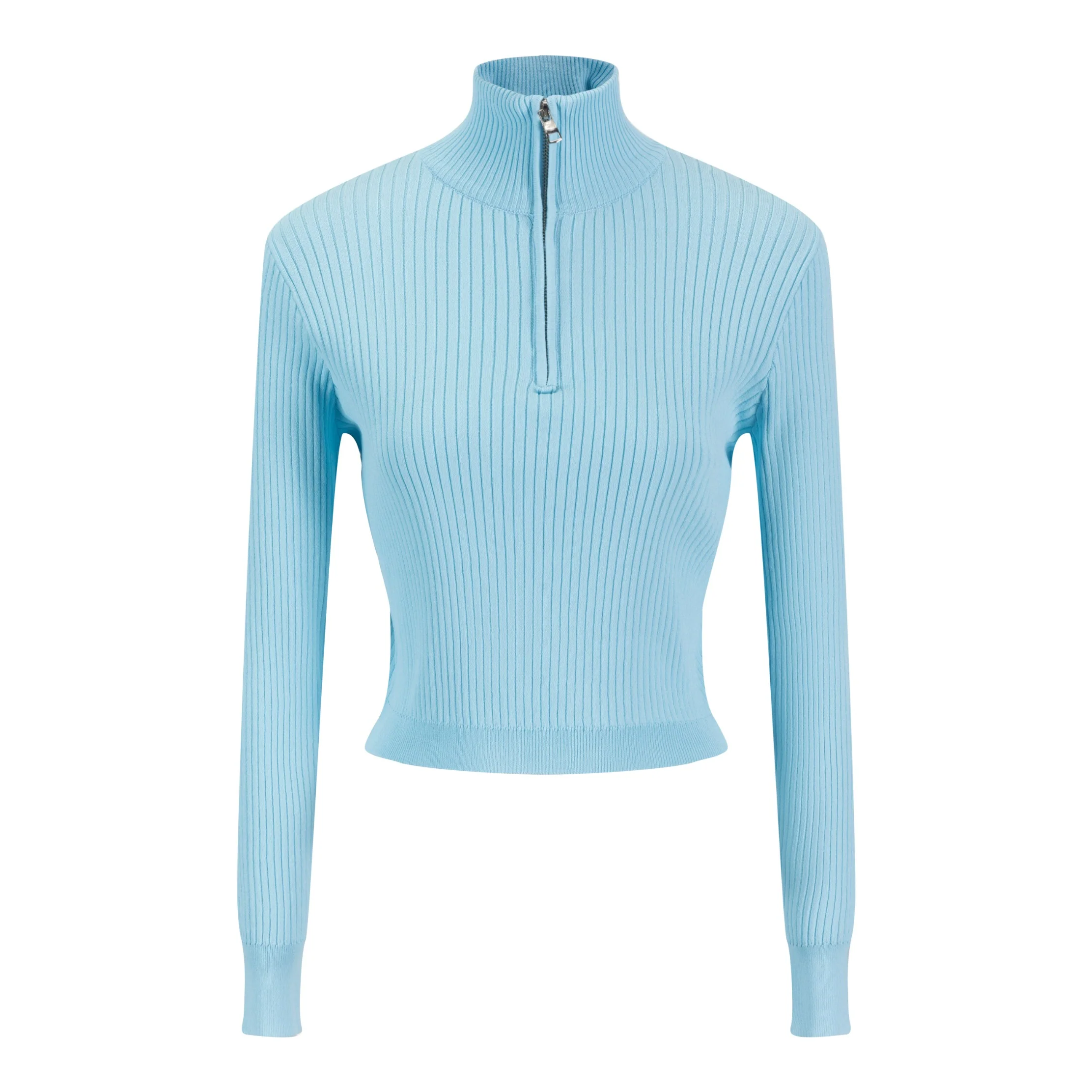 Light Blue Knit Top With Zipper - Image 2