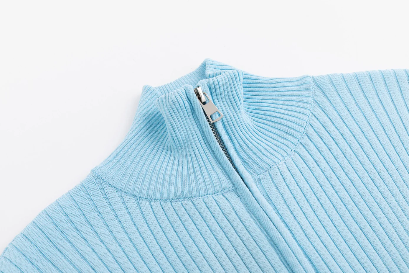 Light Blue Knit Top With Zipper - Image 4
