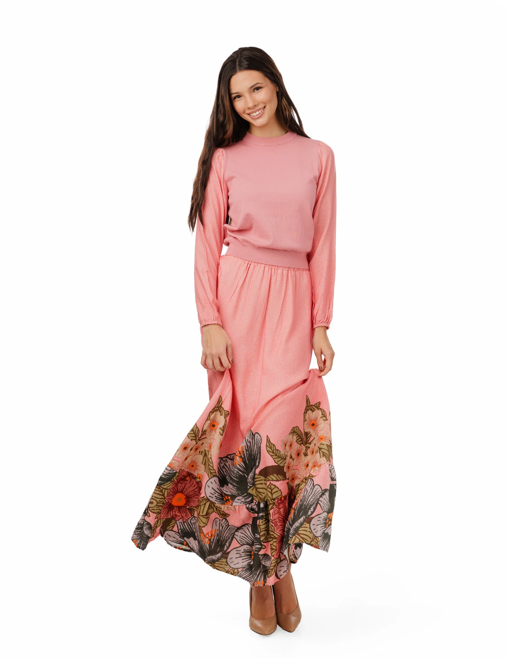 Linen Coral Pink Tear Skirt - Image 2