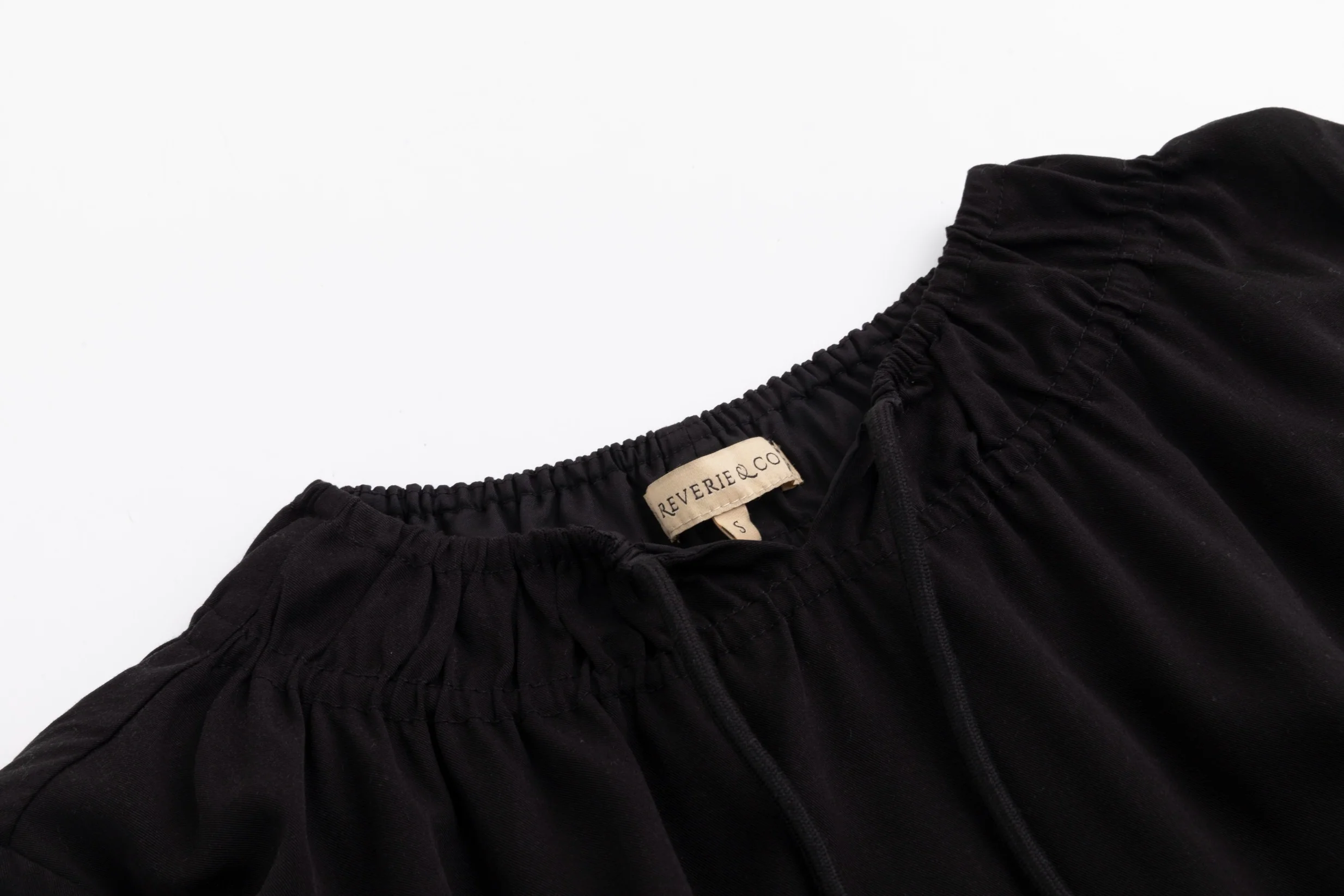 Linen Drawstring Neckline Dress - Black - Image 4