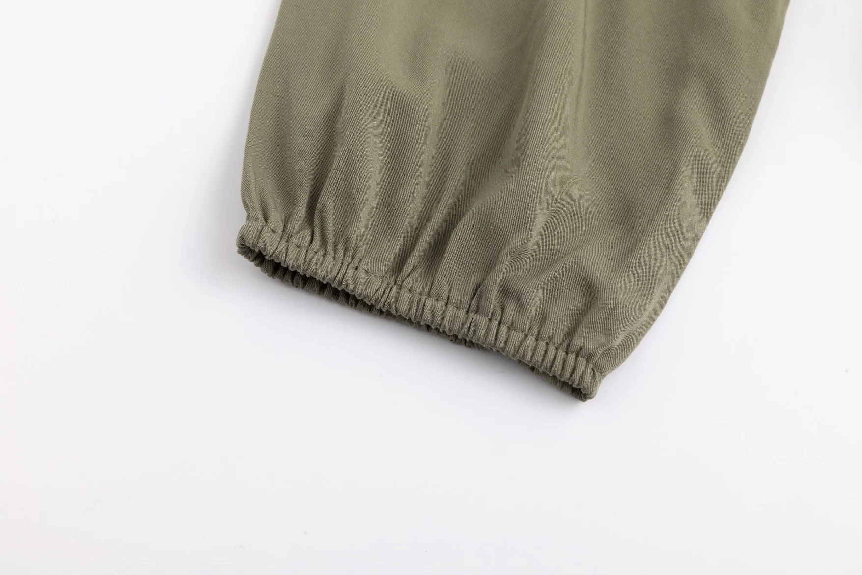Linen Drawstring Neckline Dress - Green - Image 5