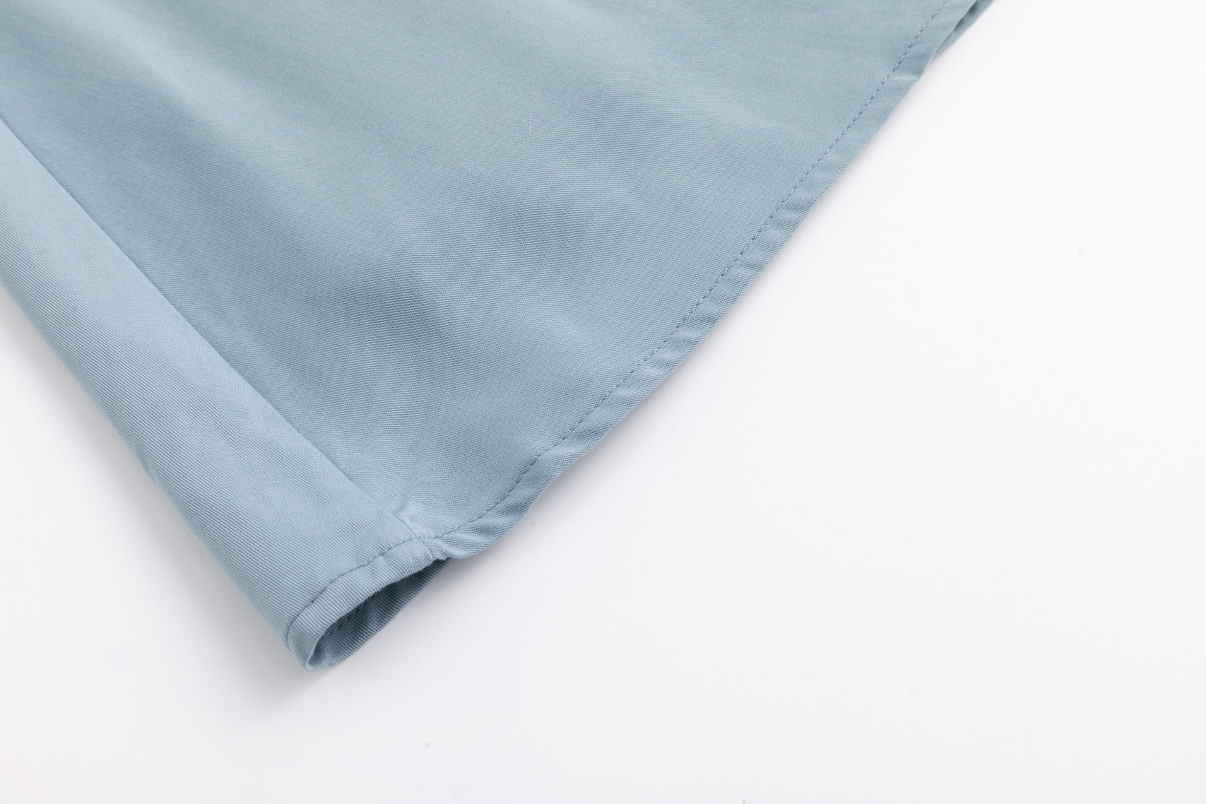Linen Drawstring Neckline Dress - Sea Blue - Image 4
