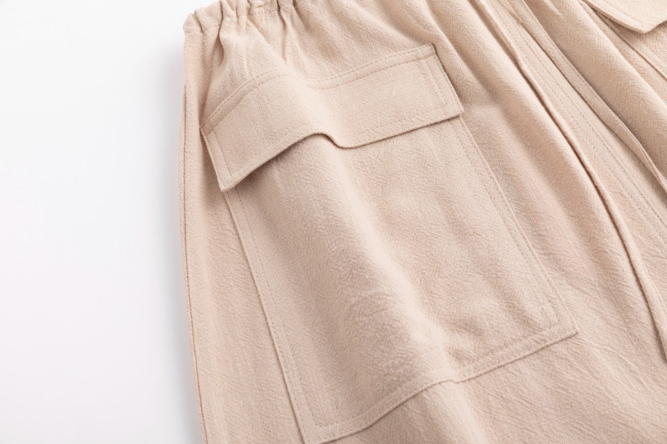 Linen Drawstring Pocket Skirt - Sand - Image 6