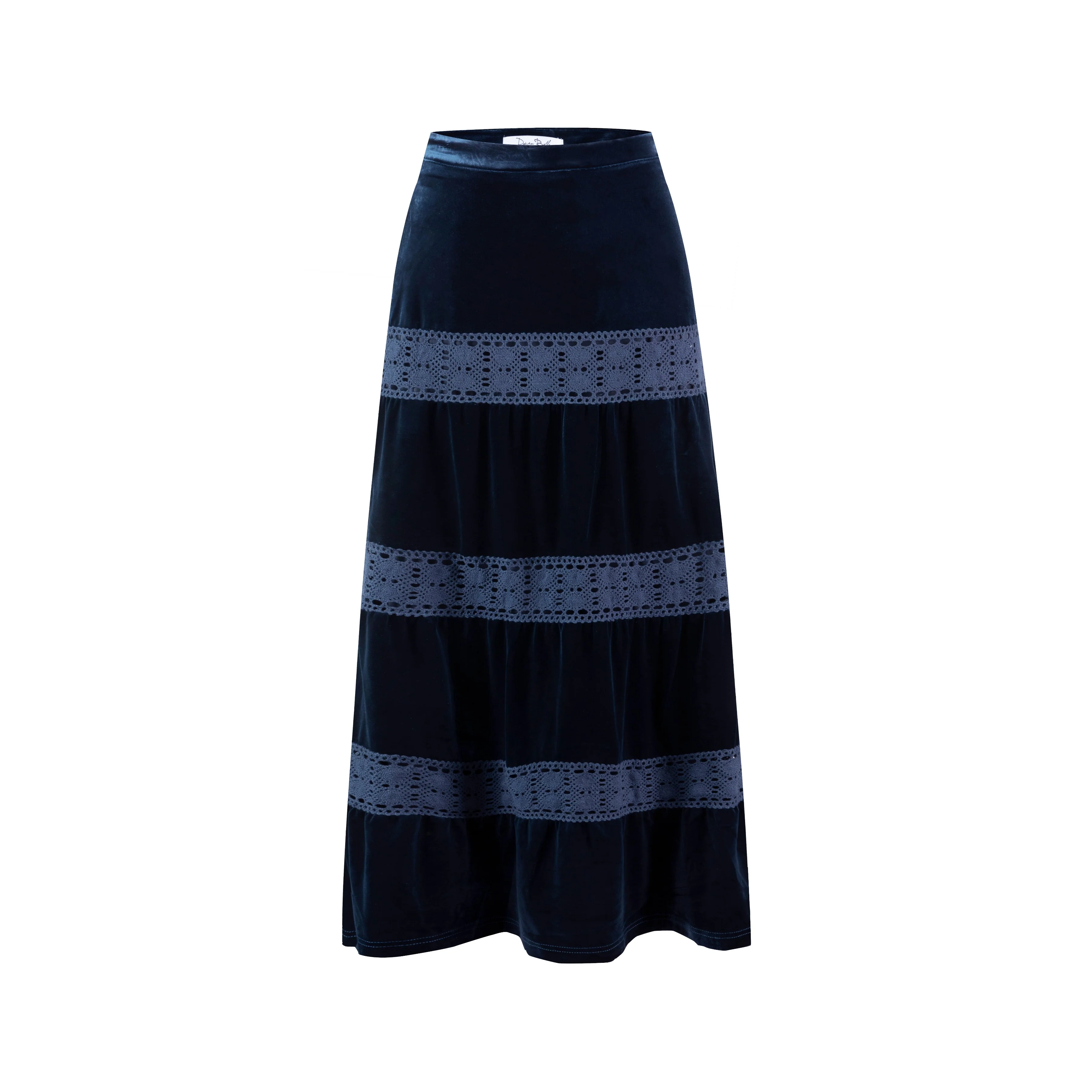 Velvet Skirt With Lace Trimmings - Blue - Image 2
