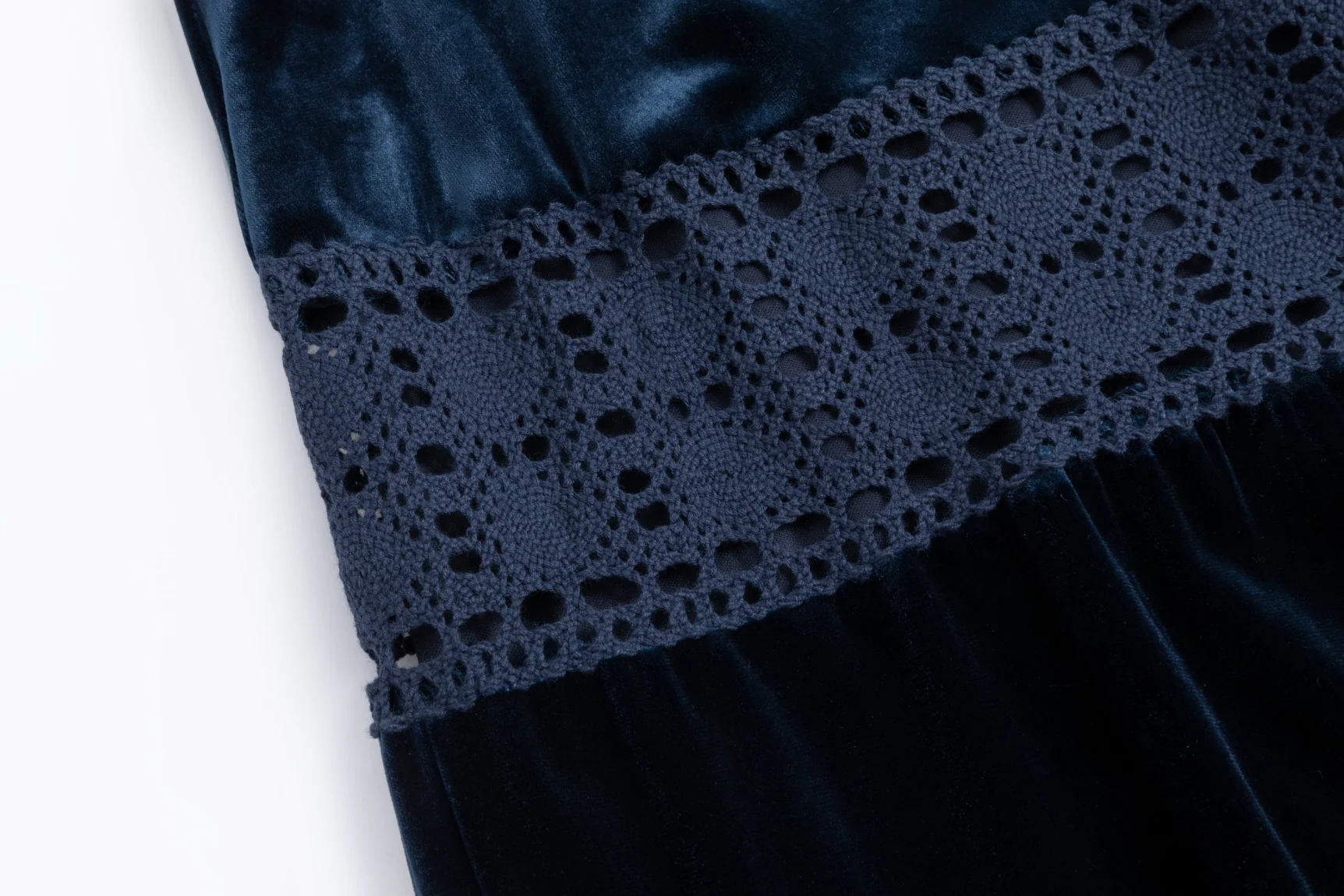 Velvet Skirt With Lace Trimmings - Blue - Image 6
