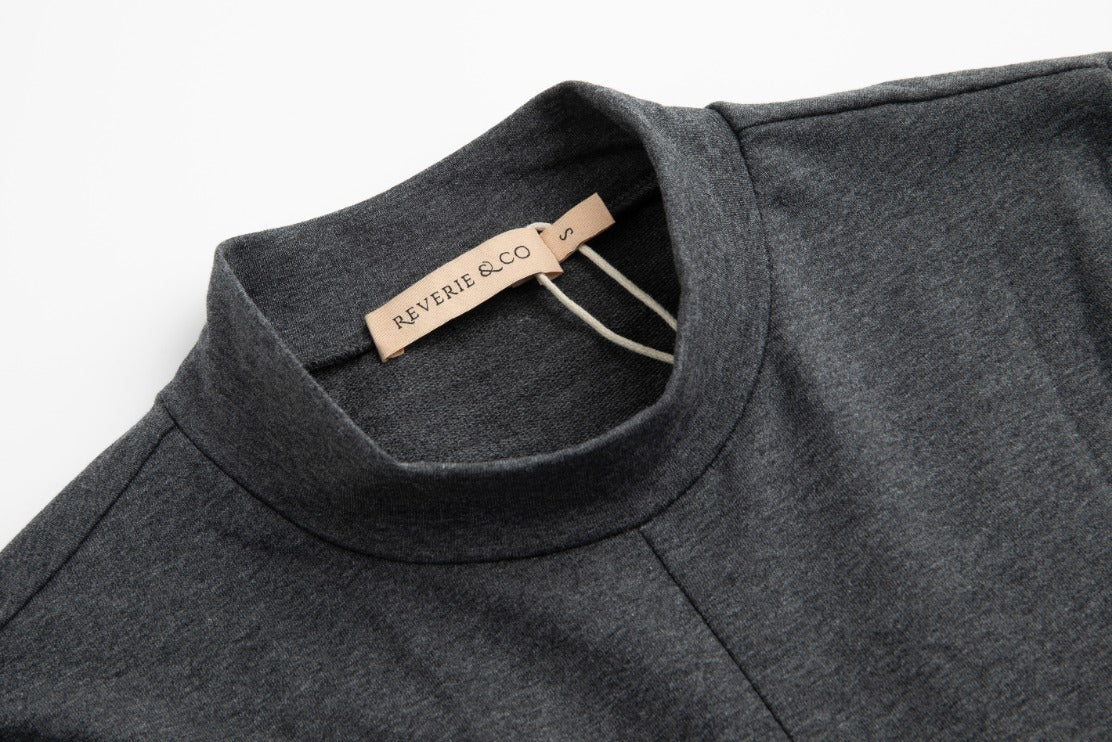 Mock Neck Paneled Wrap Top - Dark Heather Grey - Image 3