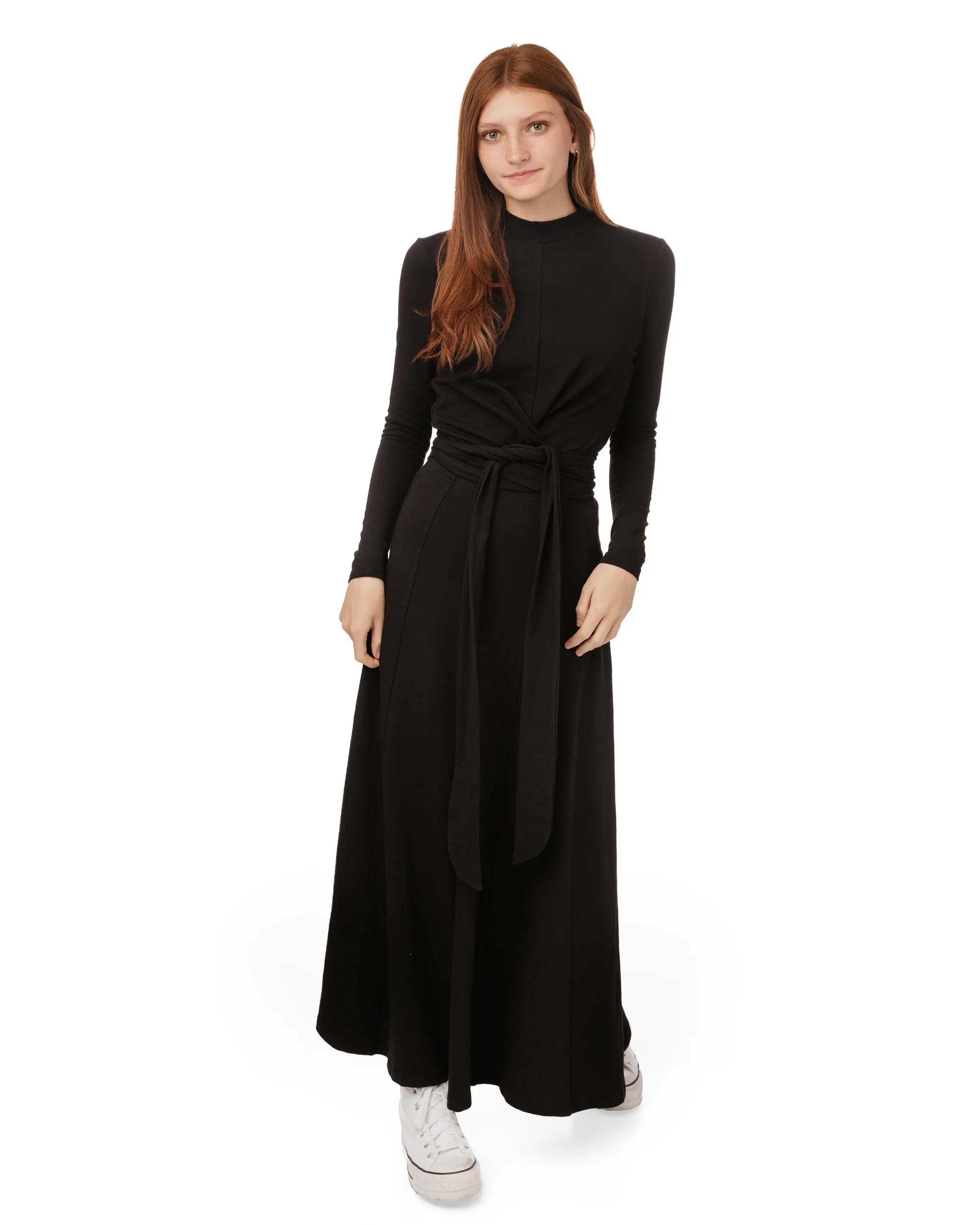 Mock Neck Panelled Wrap Top - Black - Image 3