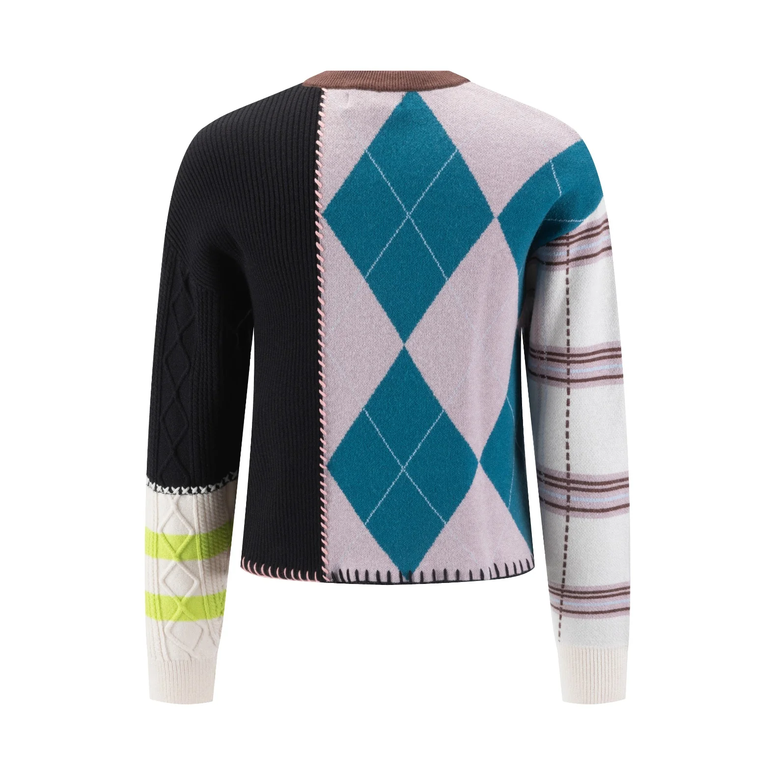 Multi Plaid Stitching Knit Top - Image 3