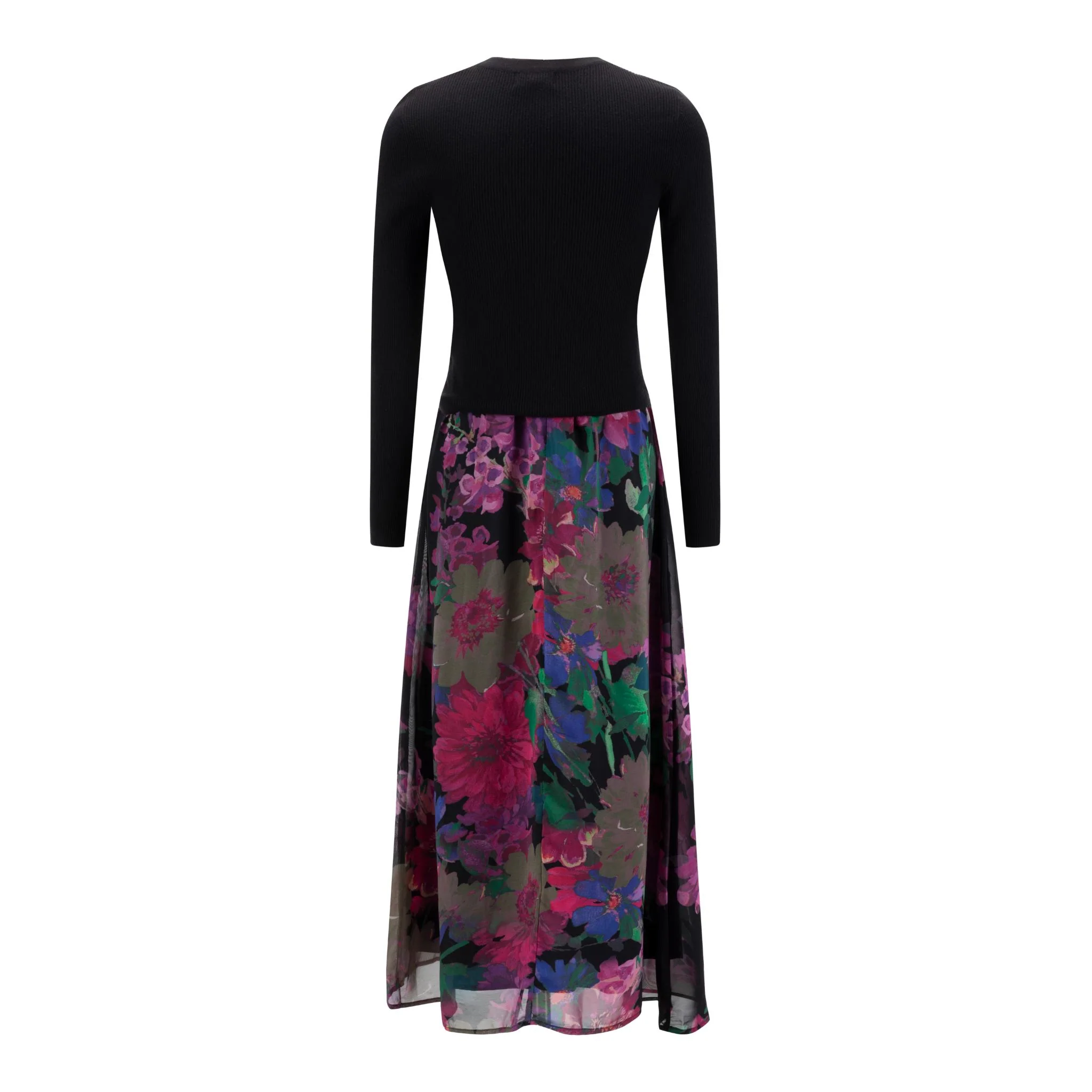 Multicolor Flower Printed Black Dress With Black Cardigan - Image 3