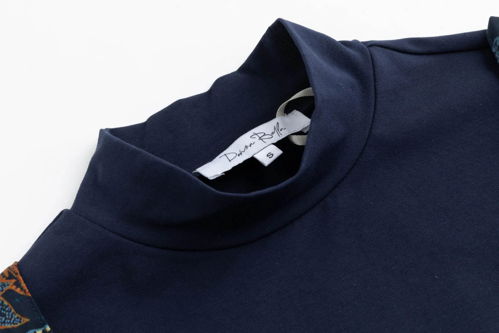 Navy And Brown Satin Jumper With Turtleneck Underlay - Image 4