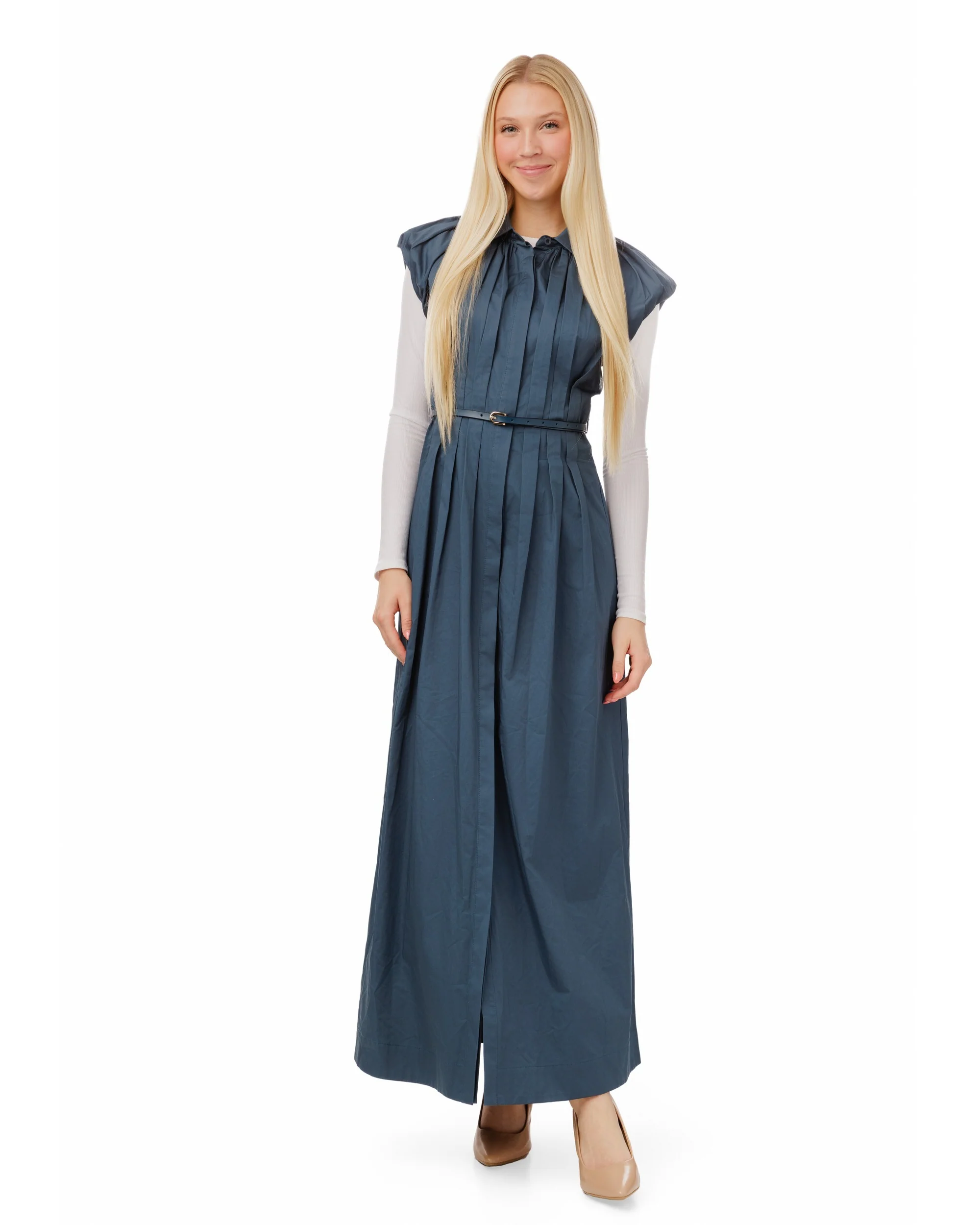 Navy Pleated Jumper With Belt - Image 2