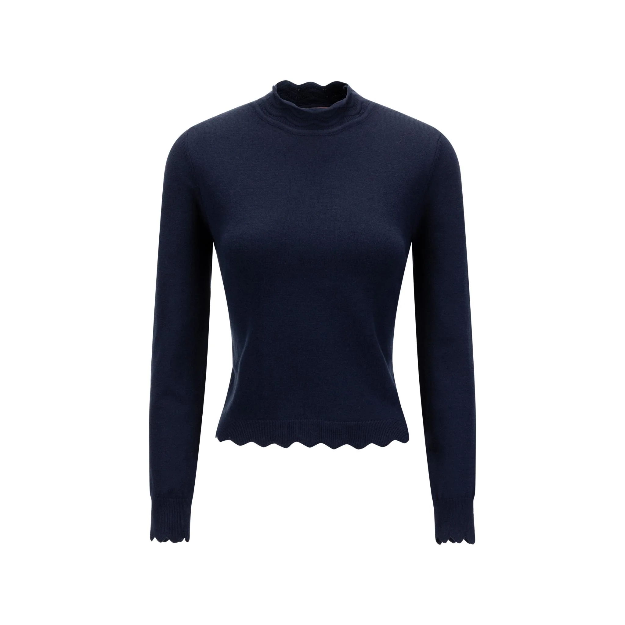 Navy Scallop Detail Mock Neck Sweater - Image 2