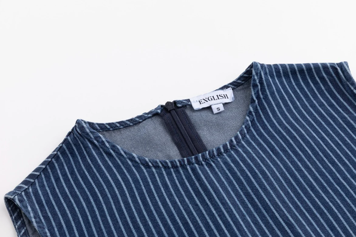 Navy Striped Denim Overlay Dress - Image 5