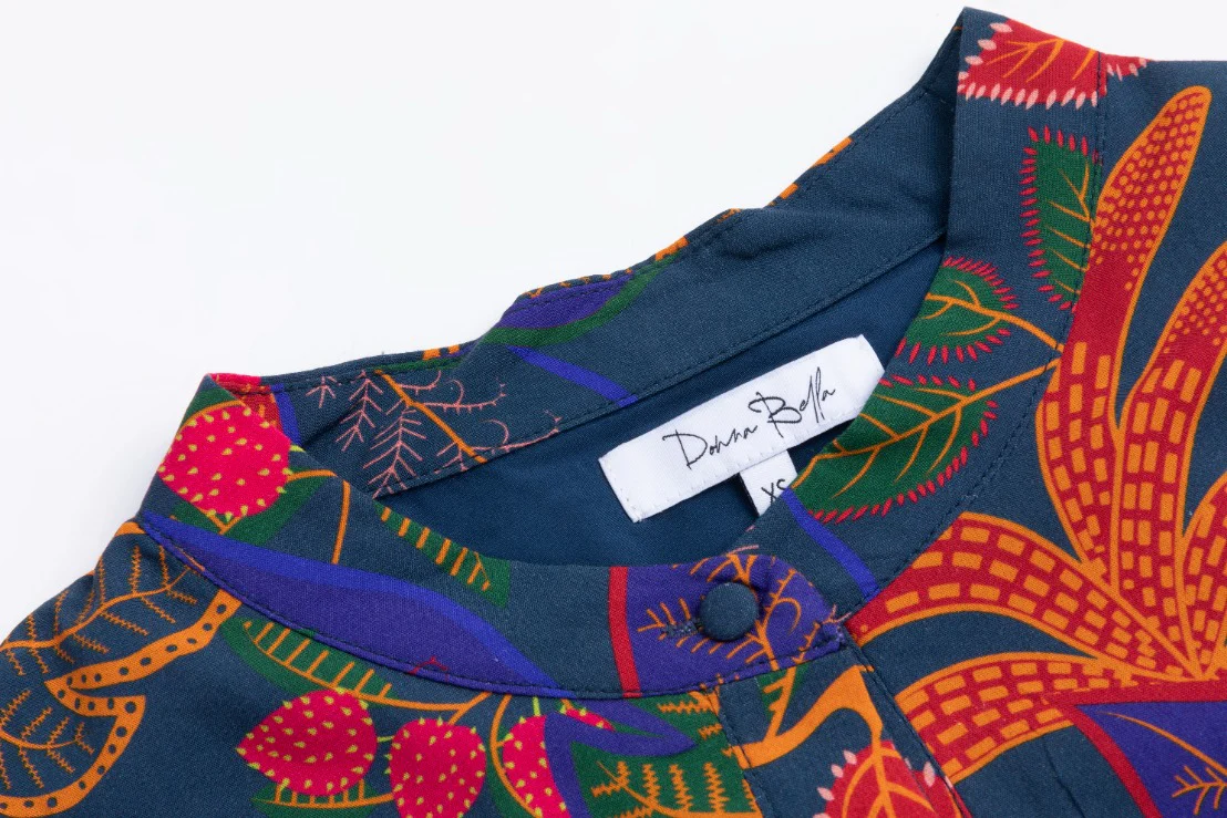 Navy With Multicolor Leaves Printed Dress - Image 4