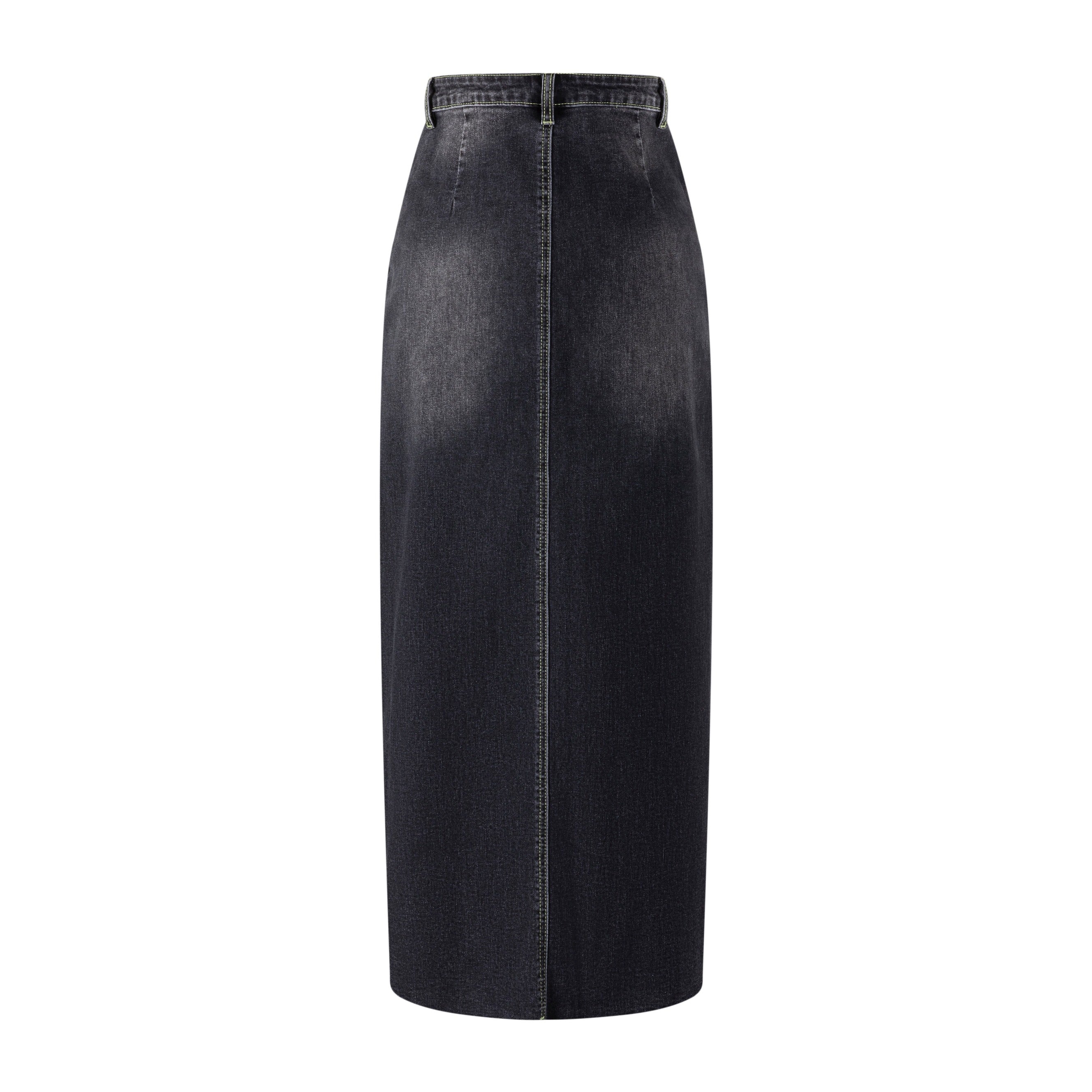 Neon Stitching Denim Skirt - Black - Image 3