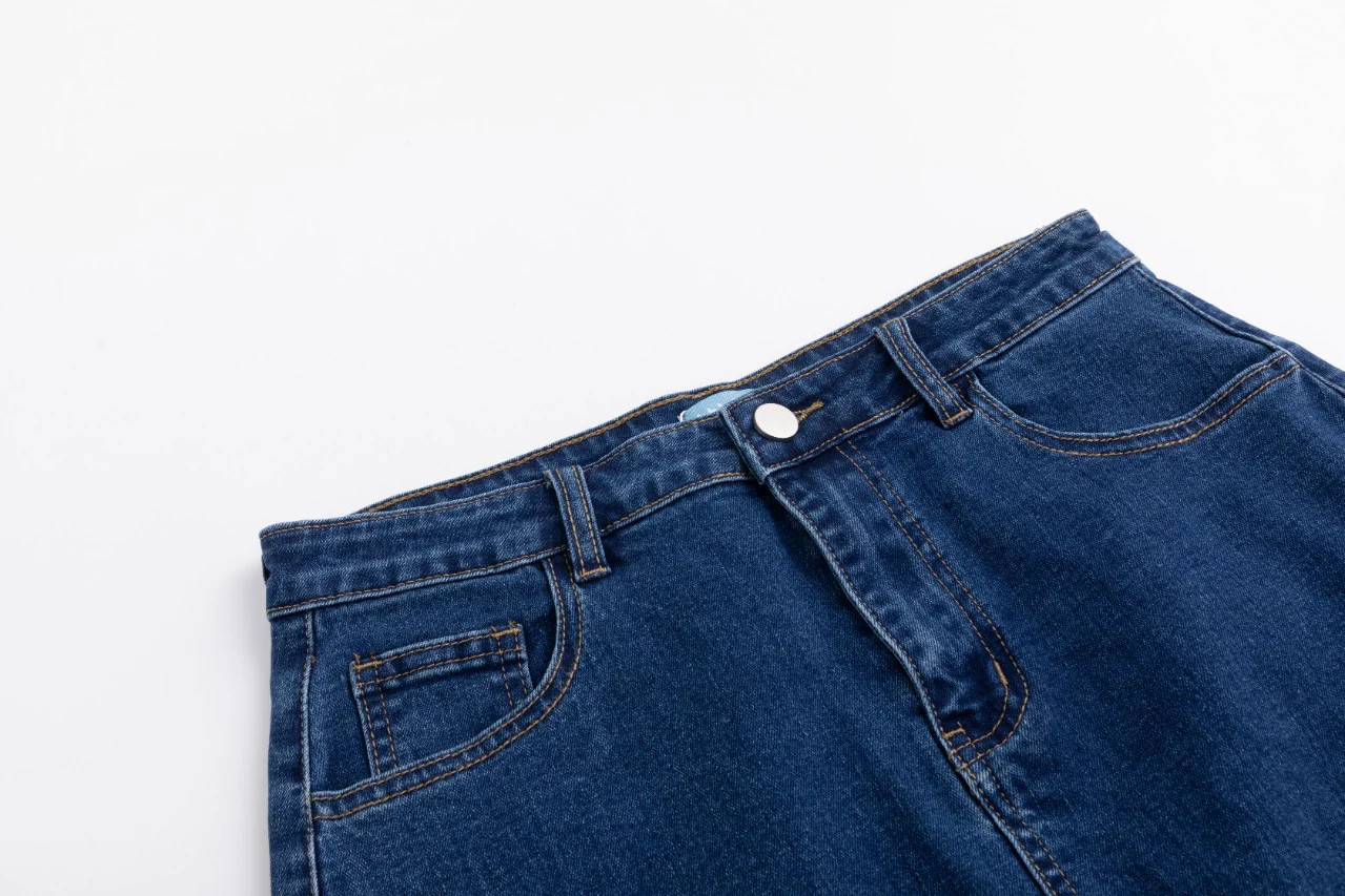Neon Stitching Denim Skirt - Blue - Image 4