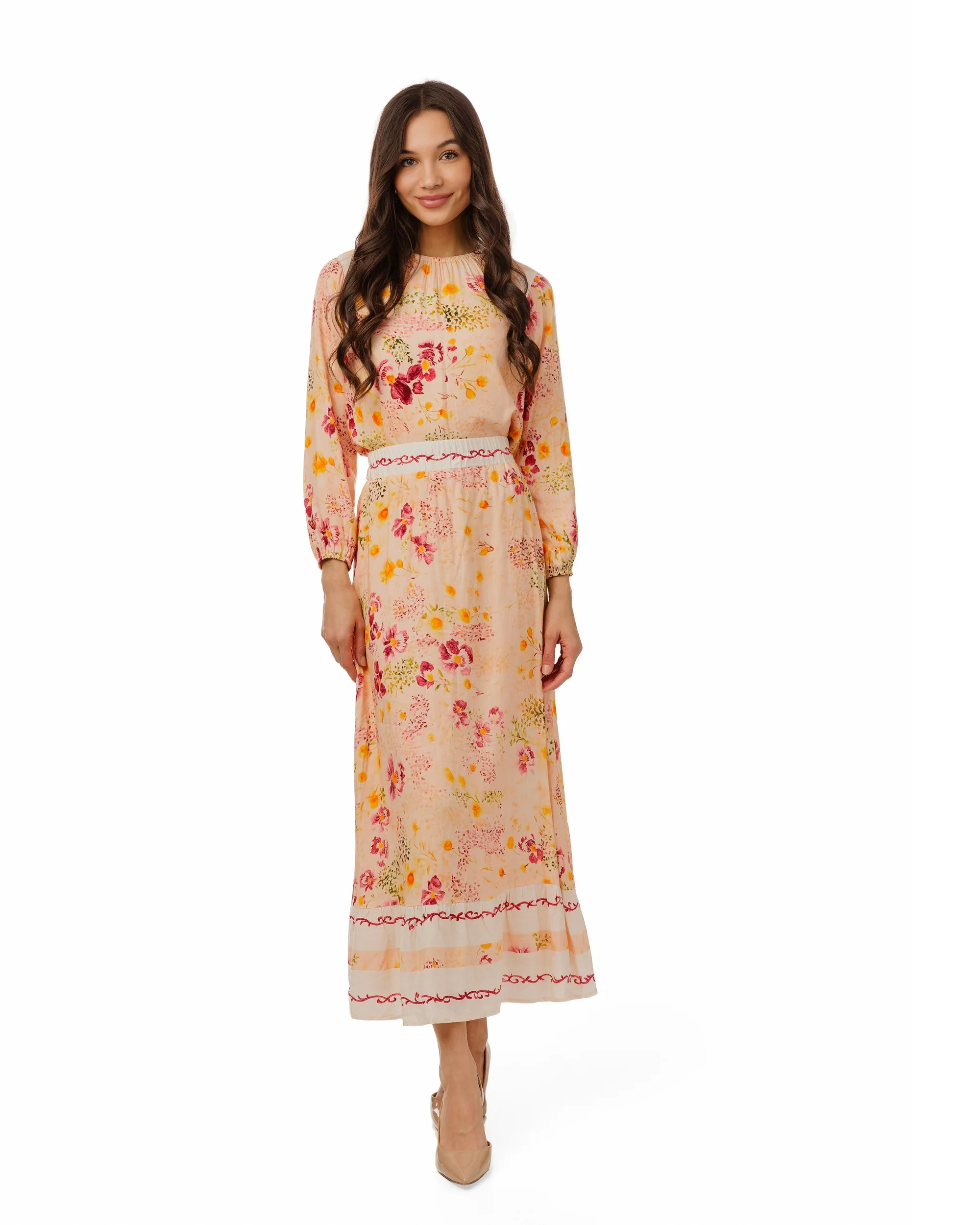 Orange And Purple Floral Print Pink Skirt - Image 3