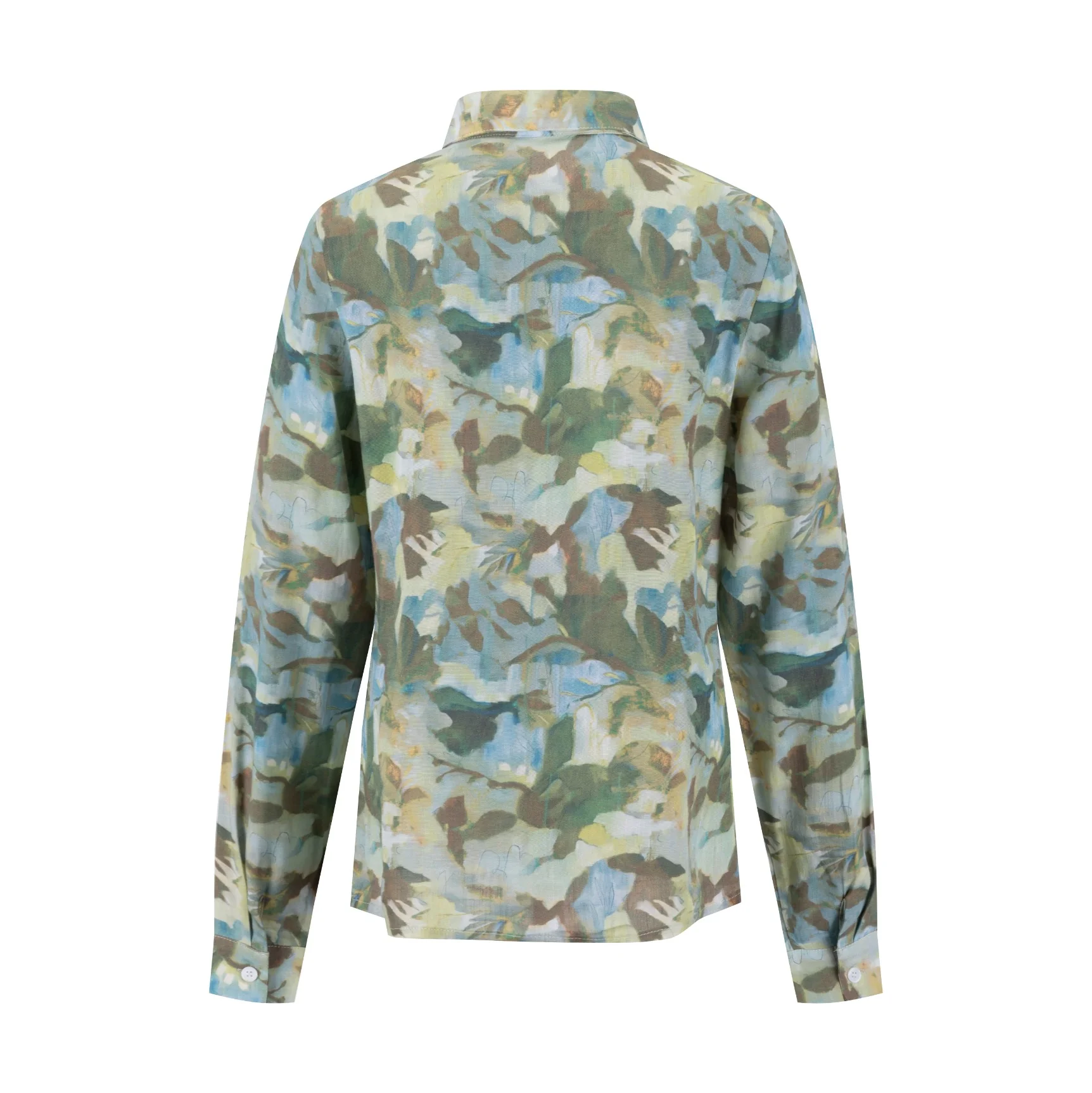 Painted Floral Linen Blouse Sea Blue - Image 3