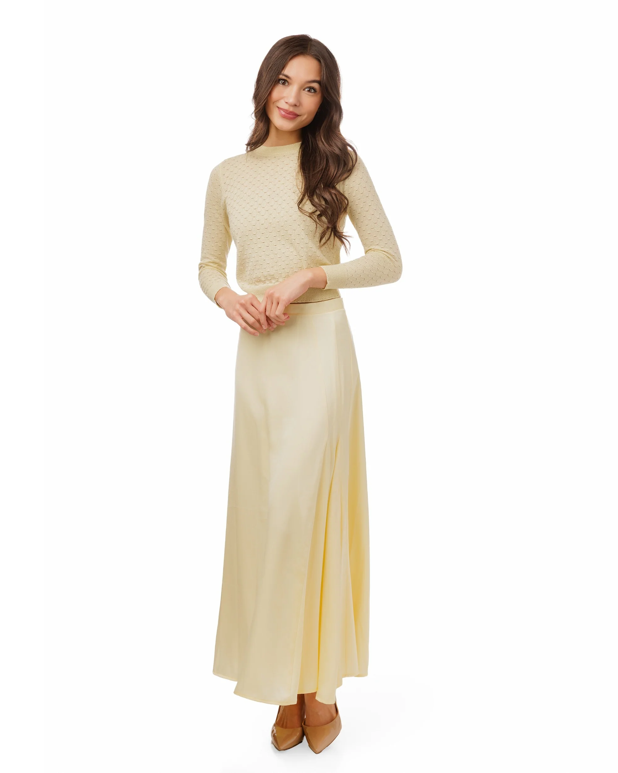 Pale Yellow Satin Skirt - Image 2