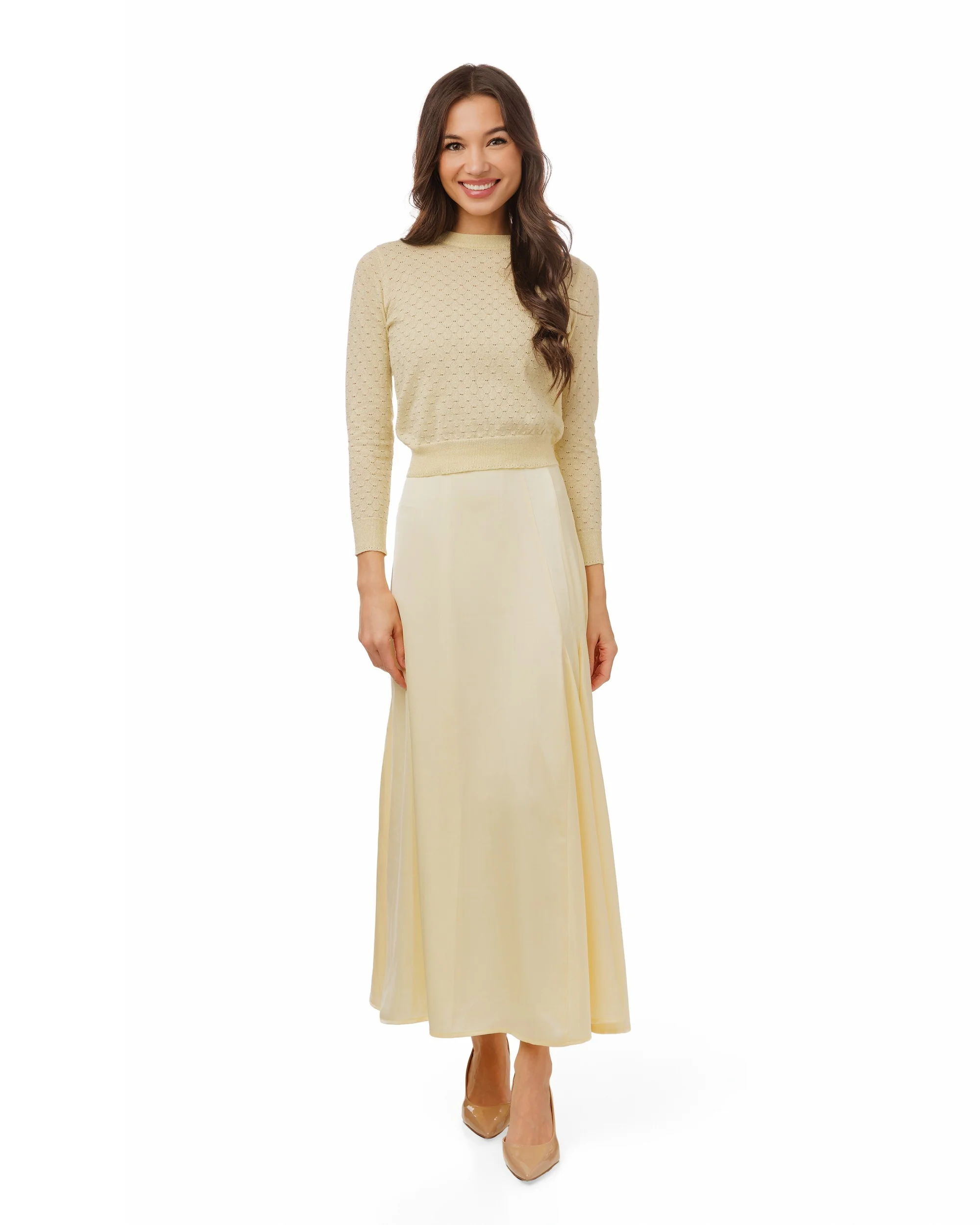 Pale Yellow Satin Skirt - Image 3