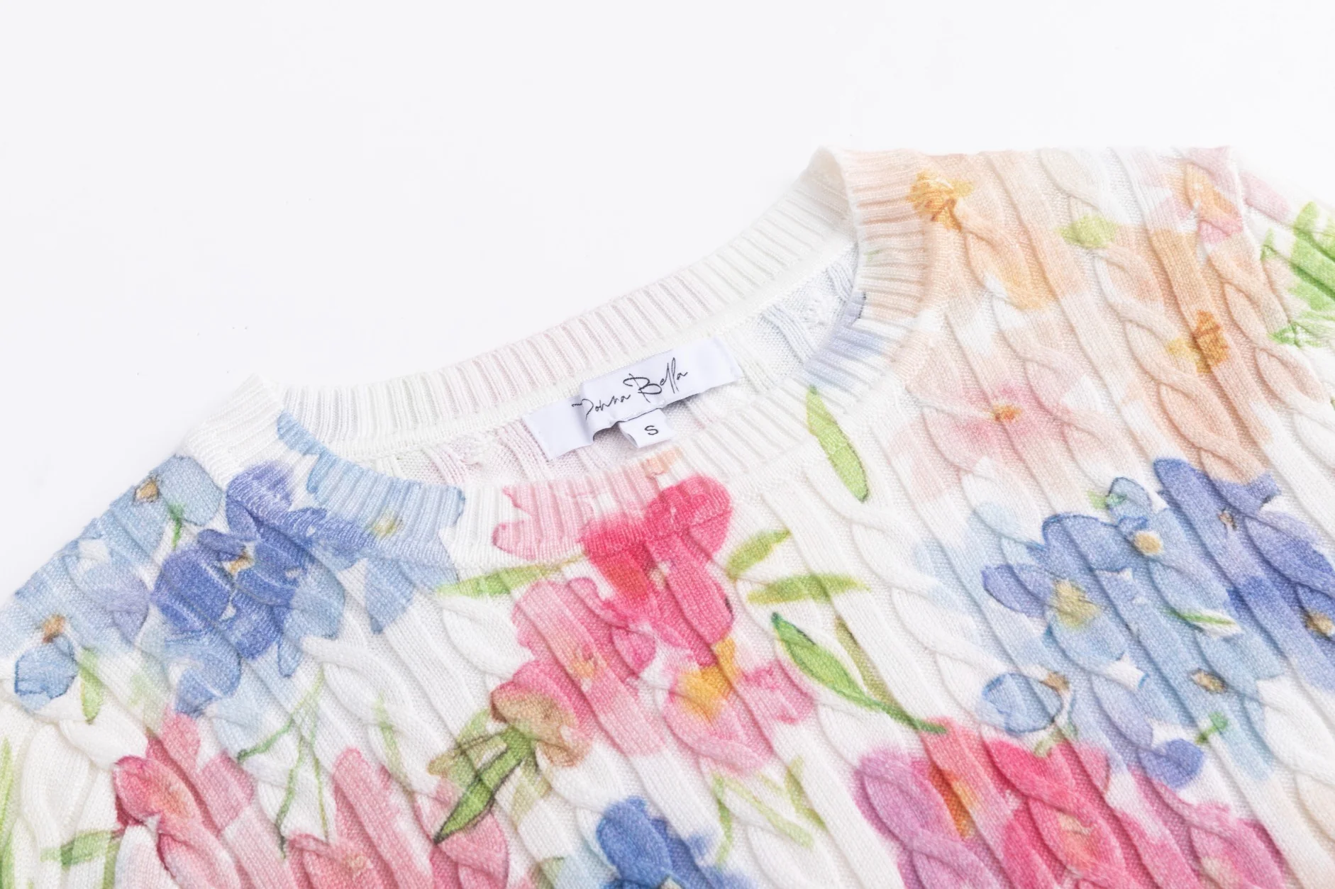 Pastel Floral Printed Cable Knit Top - Image 5