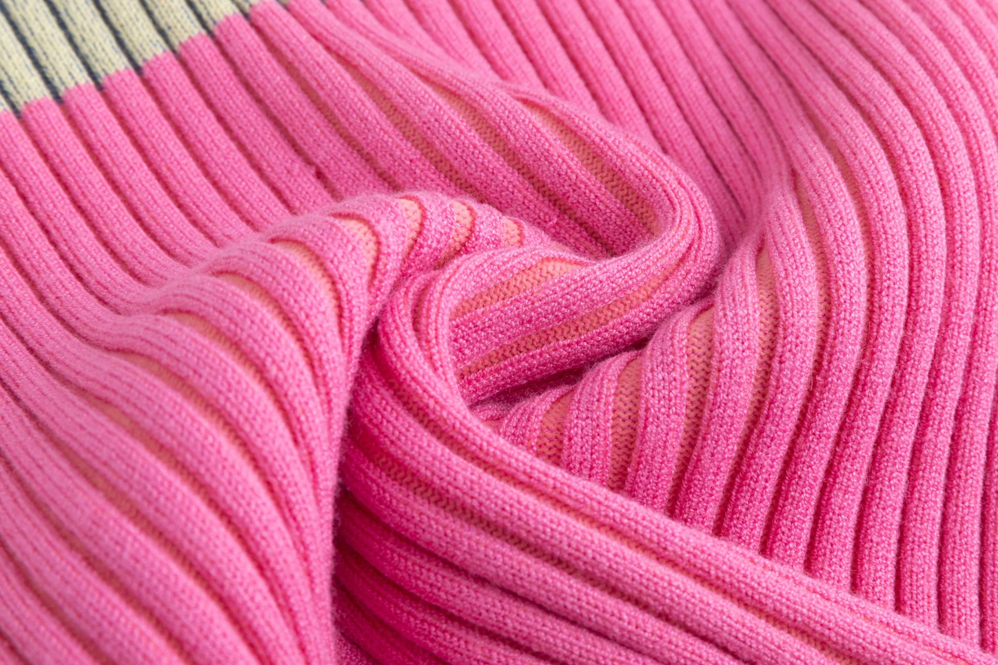 Pink And Green Knit Ribbed Top With Collar - Image 6