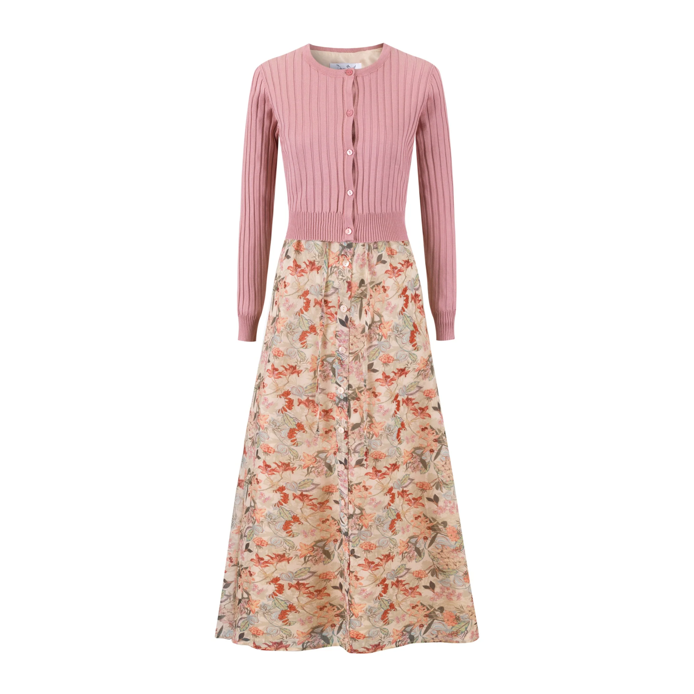 Pink Floral Dress With Knit Cardigan - Image 2