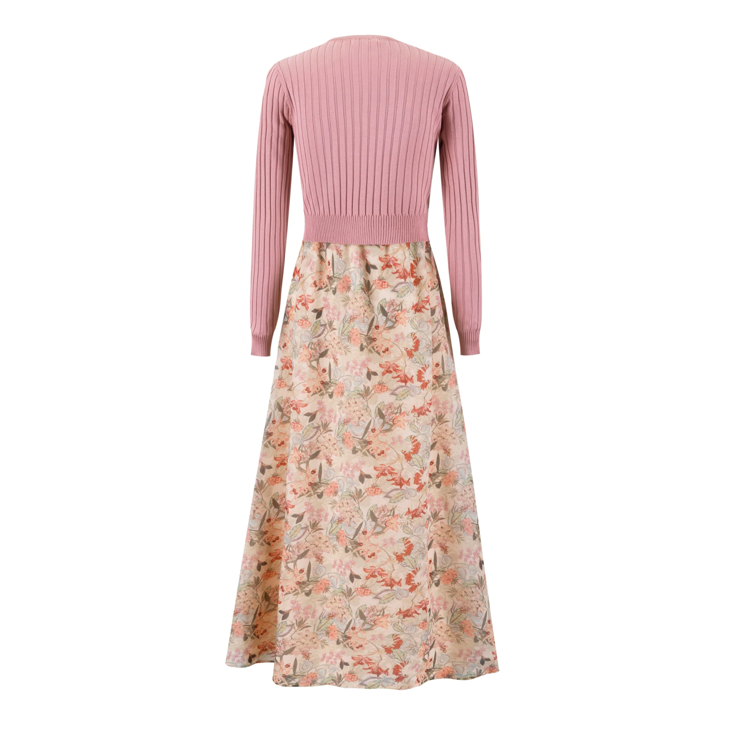 Pink Floral Dress With Knit Cardigan - Image 3