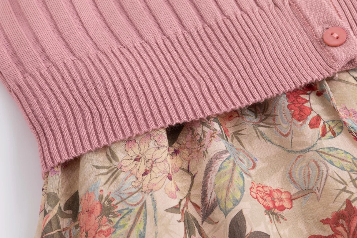 Pink Floral Dress With Knit Cardigan - Image 5