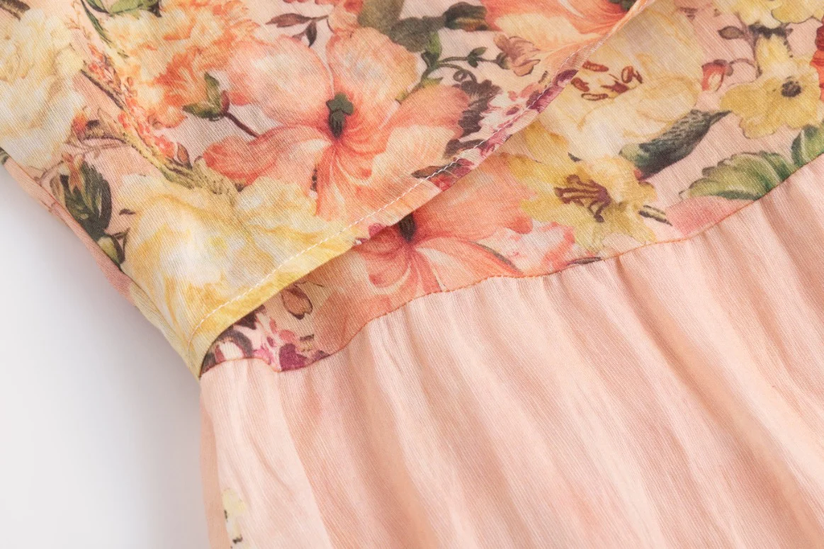 Pink Floral Linen Dress - Image 6