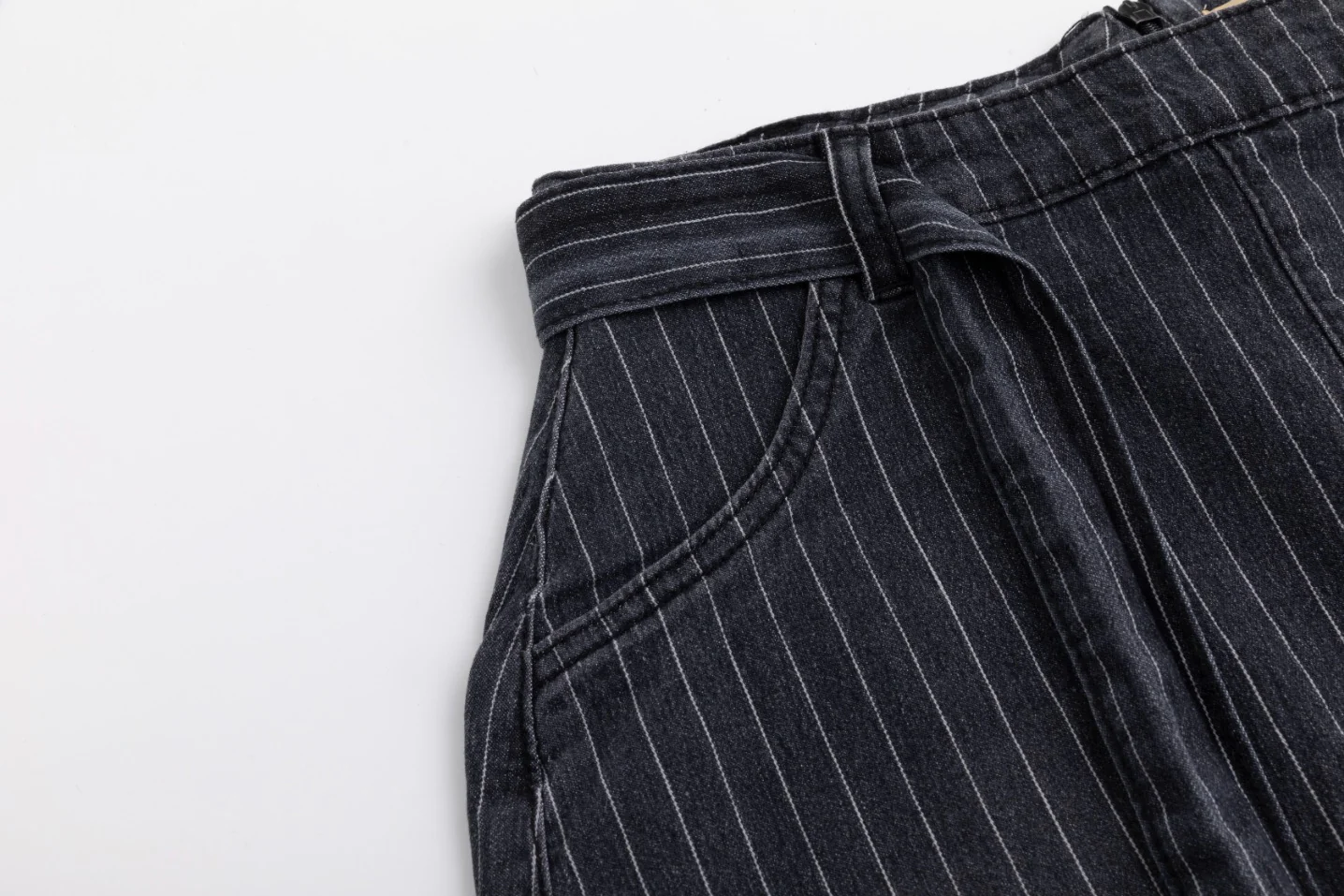 Pinstripe Denim Skirt - Black Denim - Image 5