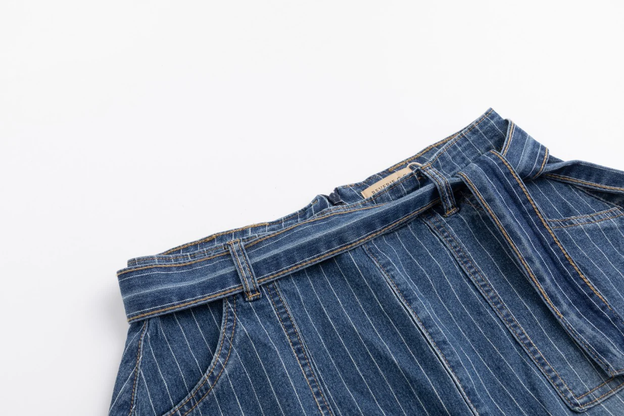 Pinstripe Denim Skirt - Blue Denim - Image 5