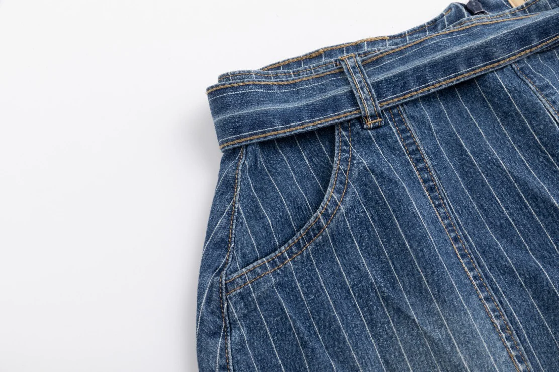 Pinstripe Denim Skirt - Blue Denim - Image 6