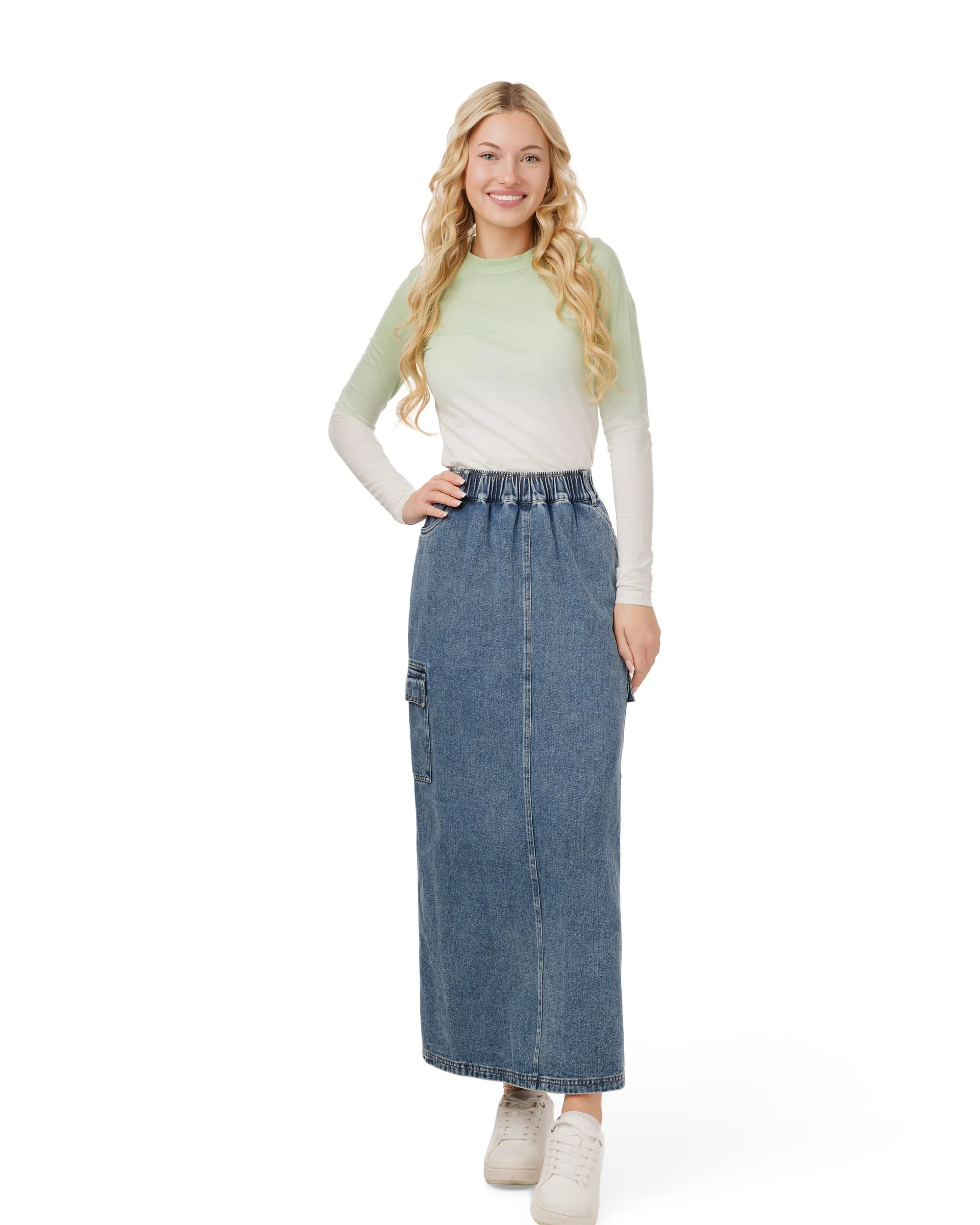 Plain Pocket Cargo Skirt - Blue Denim - Image 2
