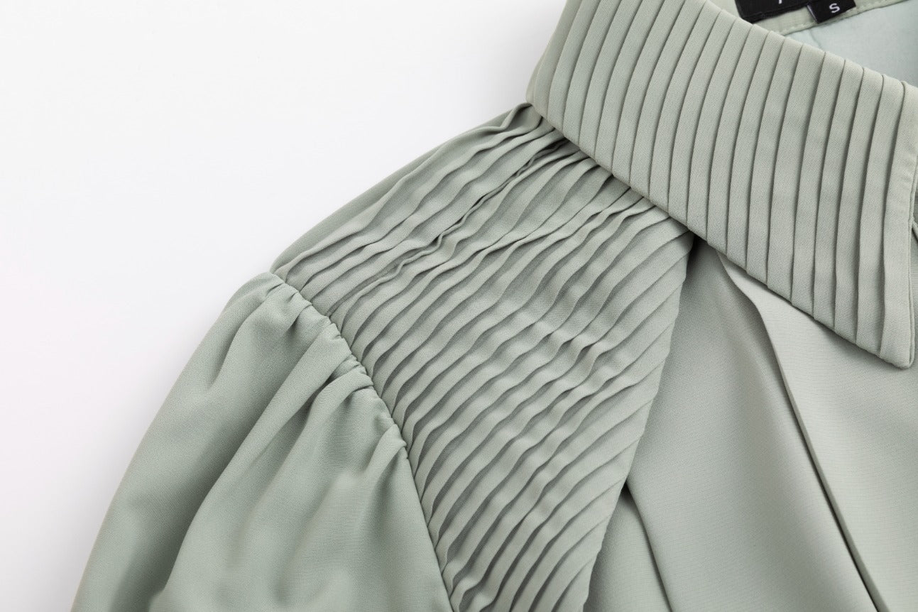 Pleated Dress With Details - Mint Green - Image 6